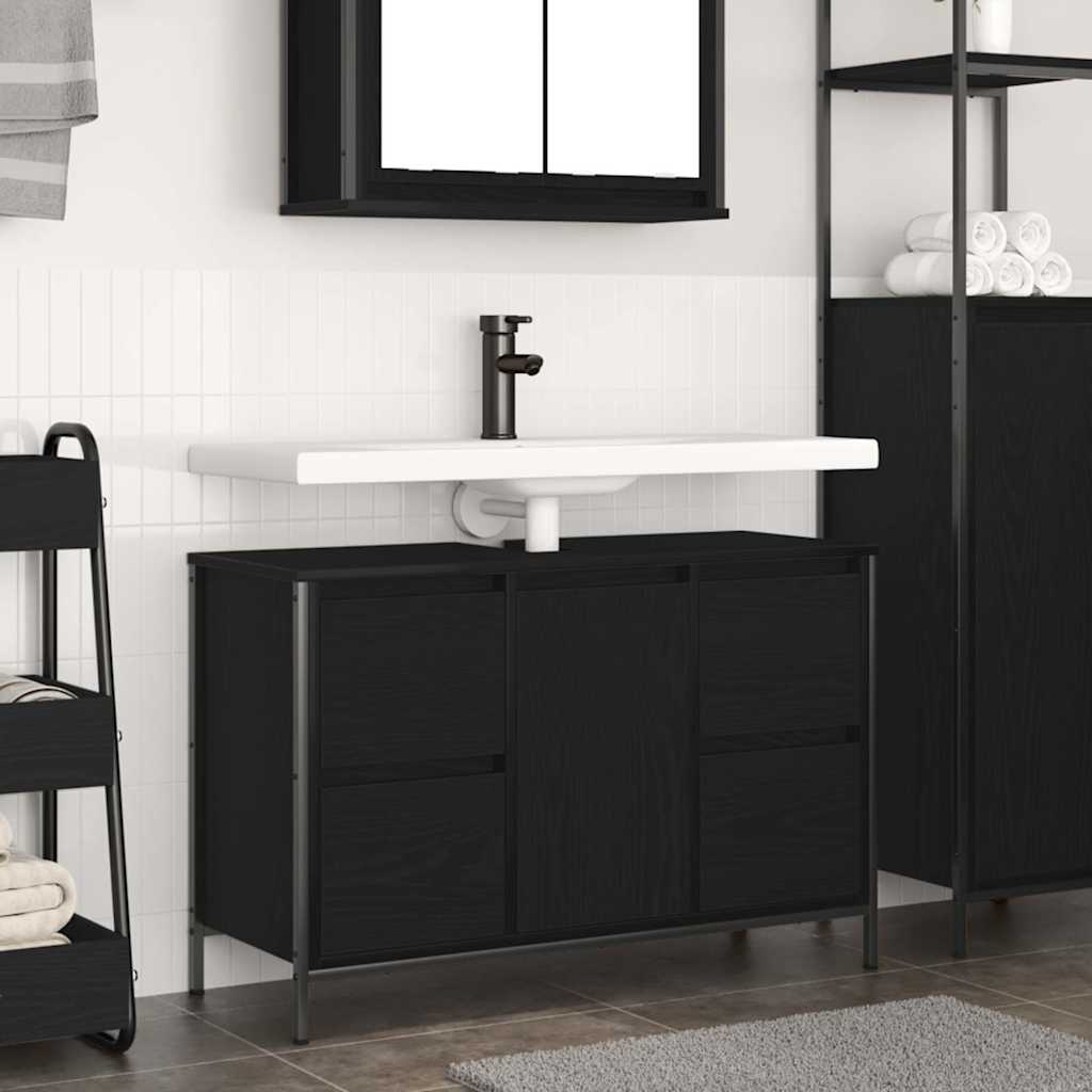 vidaXL Wastafelkast met lades 90x34,5x60 cm zwart eikenkleurig