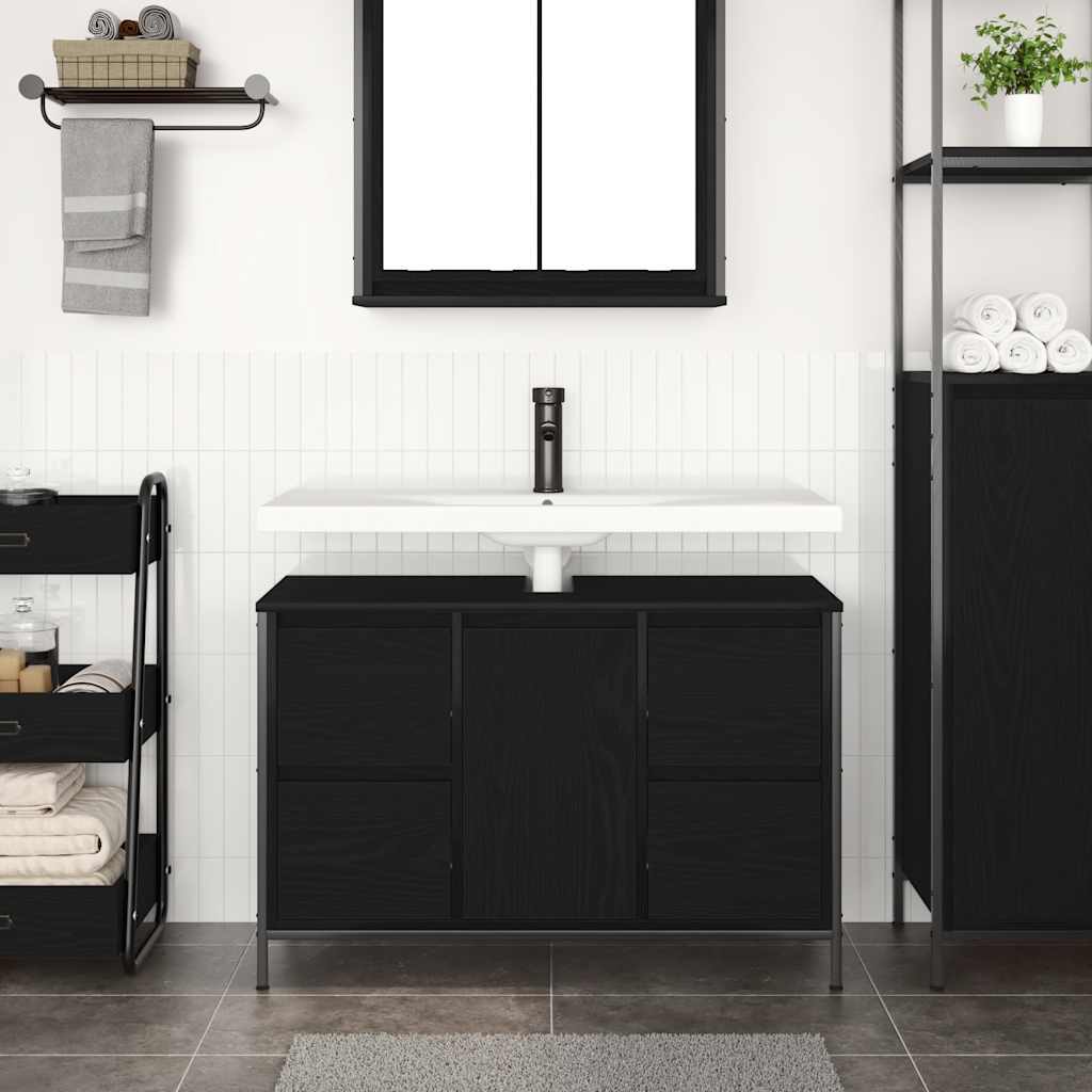 vidaXL Wastafelkast met lades 90x34,5x60 cm zwart eikenkleurig