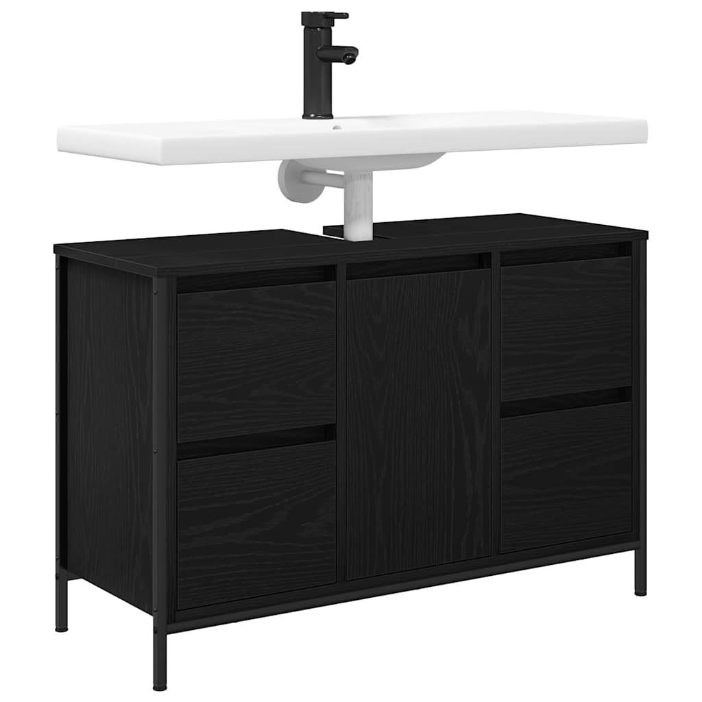 vidaXL Wastafelkast met lades 90x34,5x60 cm zwart eikenkleurig