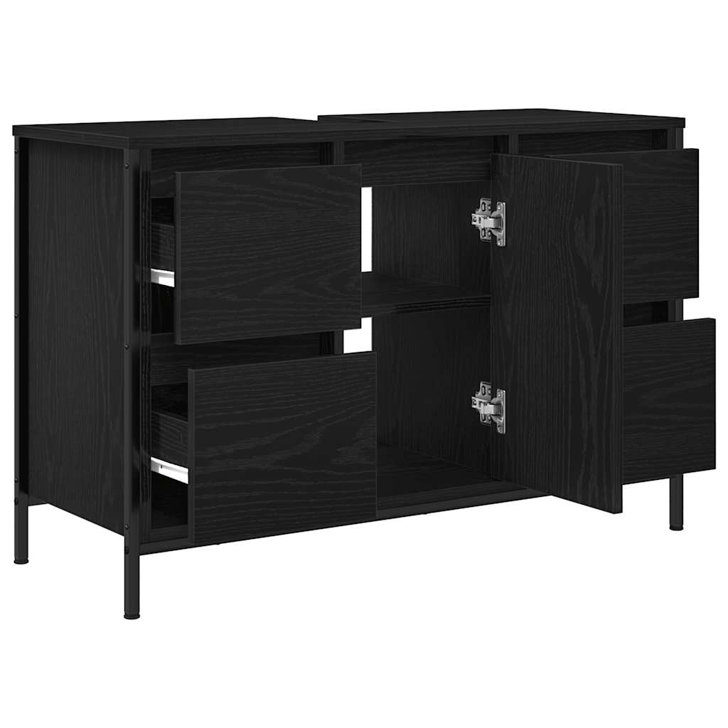vidaXL Wastafelkast met lades 90x34,5x60 cm zwart eikenkleurig