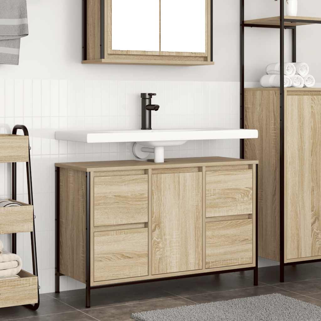 vidaXL Wastafelkast met lades 90x34,5x60 cm zwart eikenkleurig