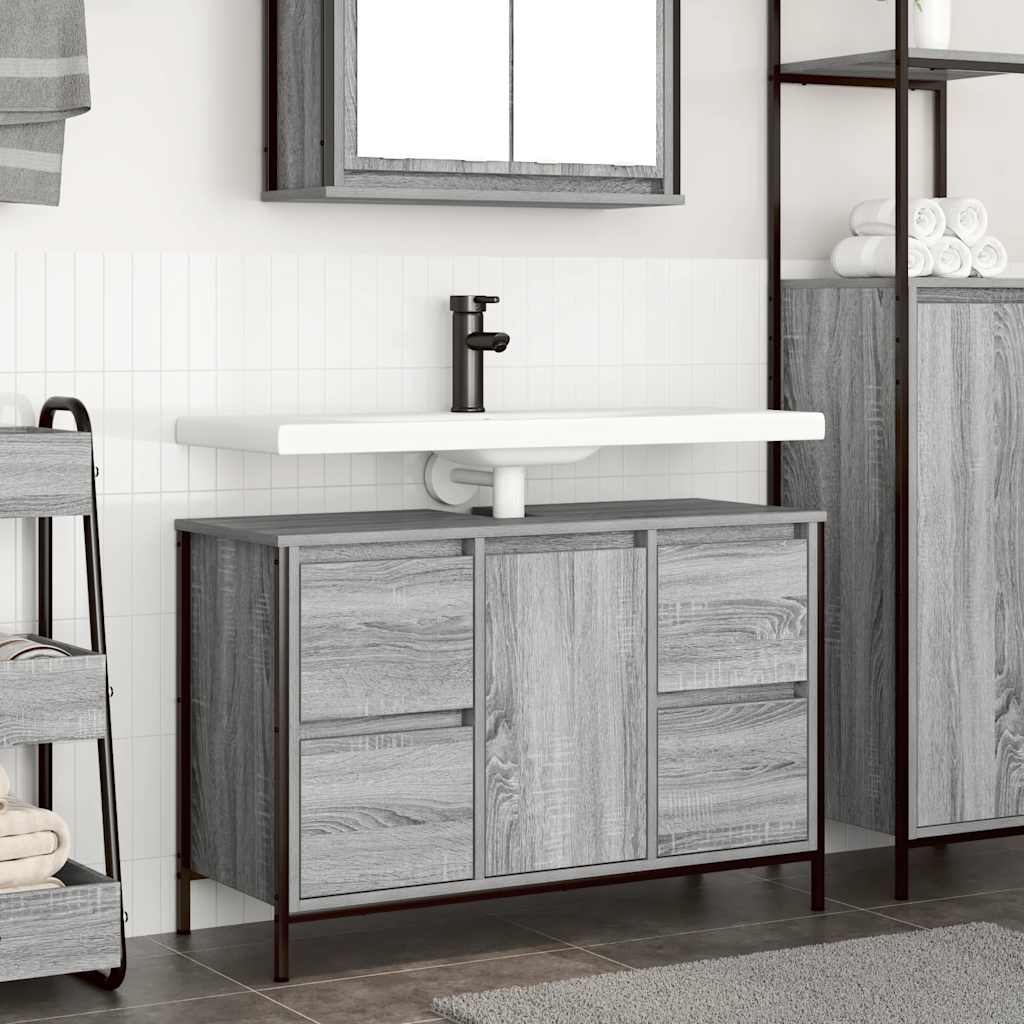 vidaXL Wastafelkast met lades 90x34,5x60 cm zwart eikenkleurig