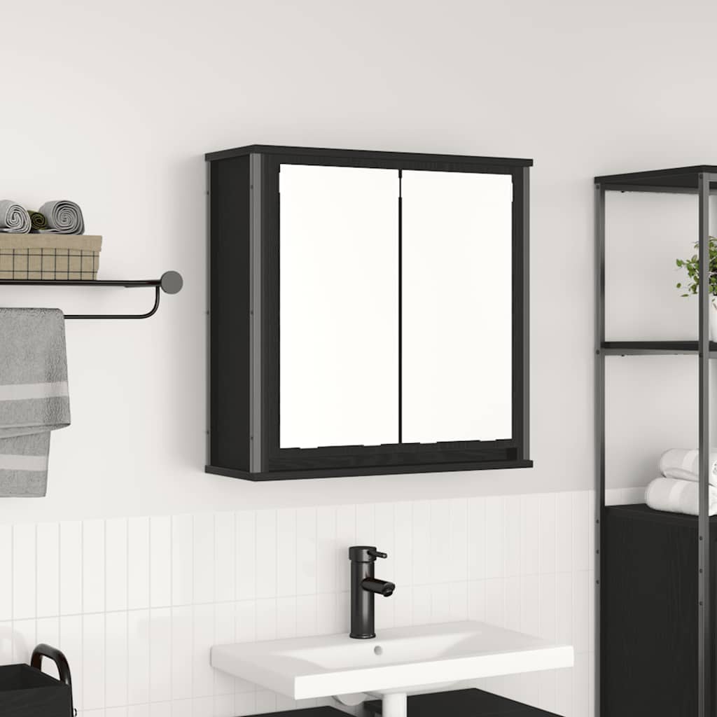 vidaXL Badkamerwandkast met spiegel 60x21x60 cm zwart eikenkleurig