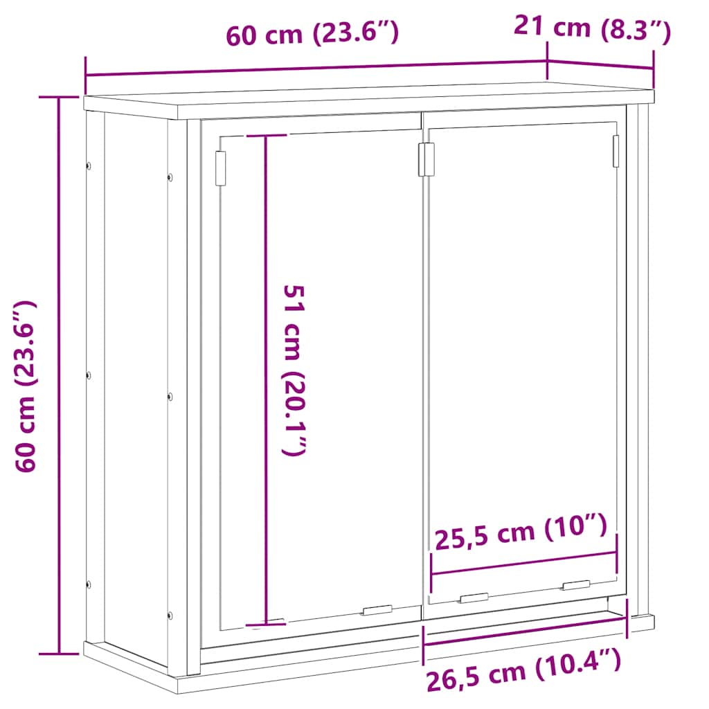 vidaXL Badkamerwandkast met spiegel 60x21x60 cm zwart eikenkleurig