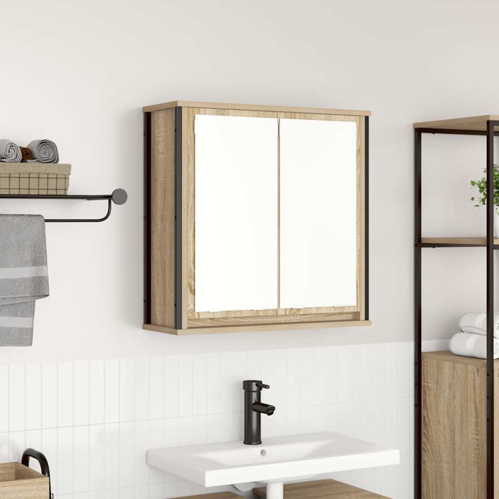 vidaXL Badkamerwandkast met spiegel 60x21x60 cm zwart eikenkleurig