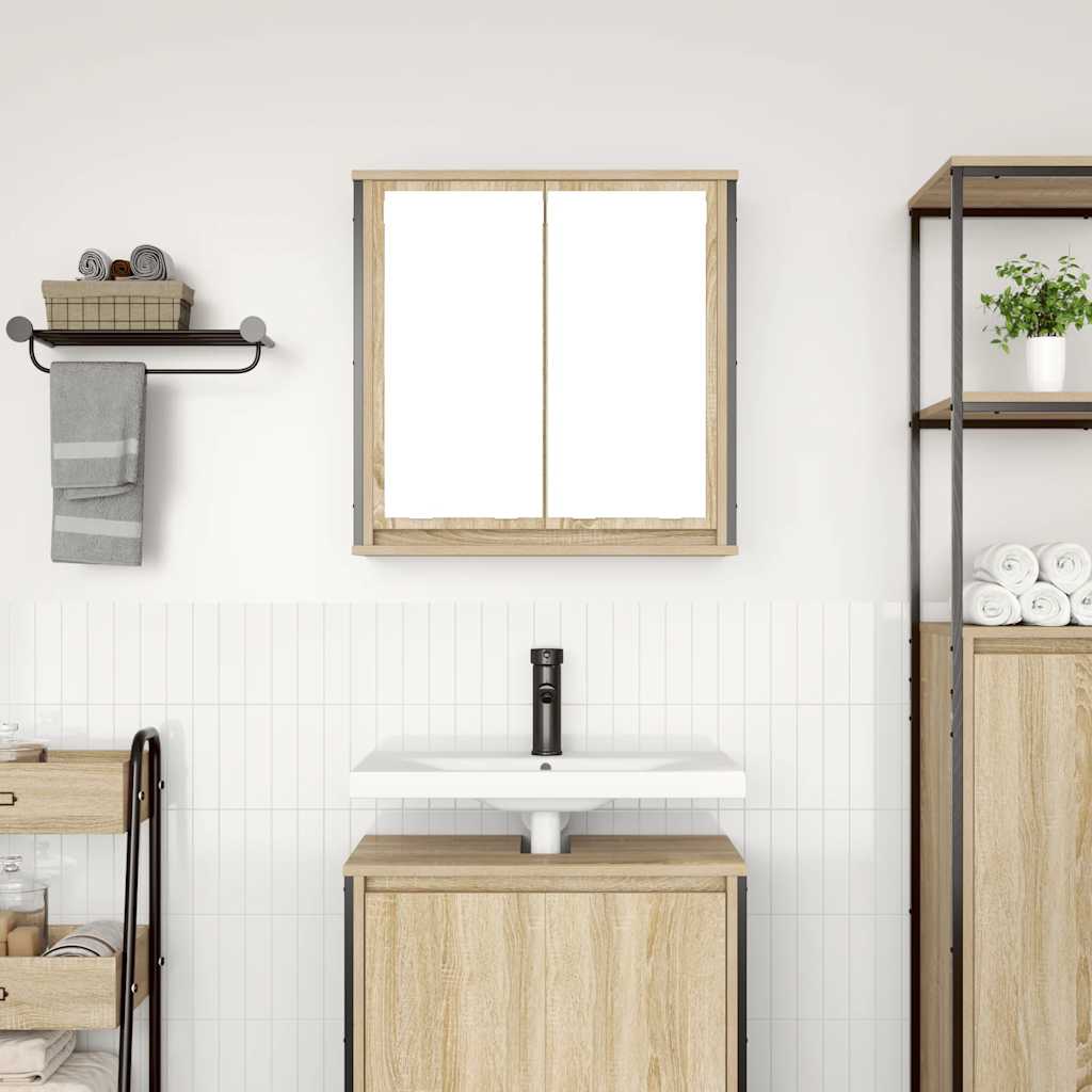 vidaXL Badkamerwandkast met spiegel 60x21x60 cm zwart eikenkleurig