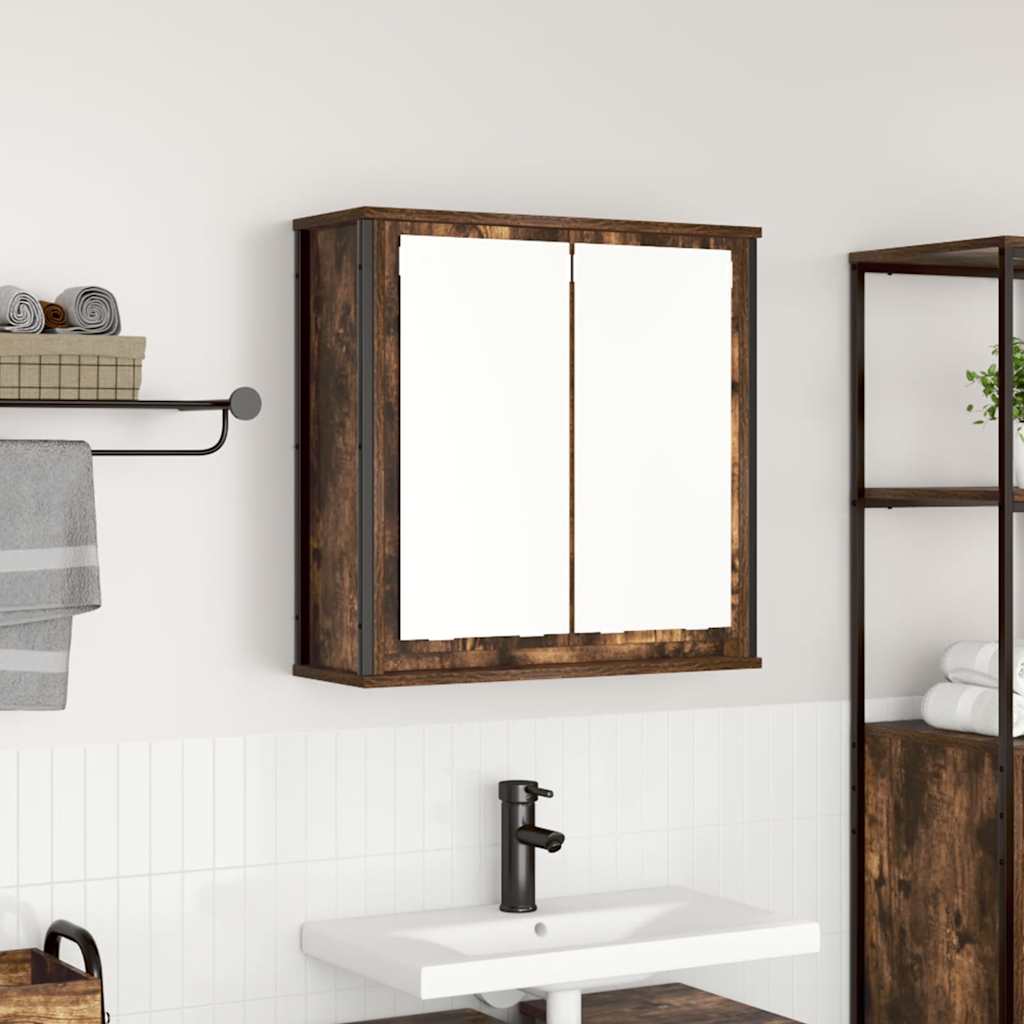 vidaXL Badkamerwandkast met spiegel 60x21x60 cm zwart eikenkleurig