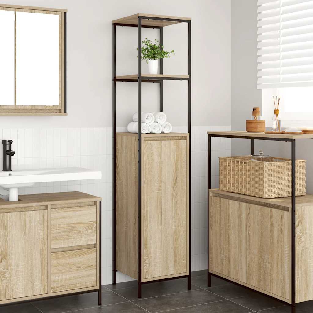vidaXL Badkamermeubel met planken 36x35x165 cm zwart eikenkleurig