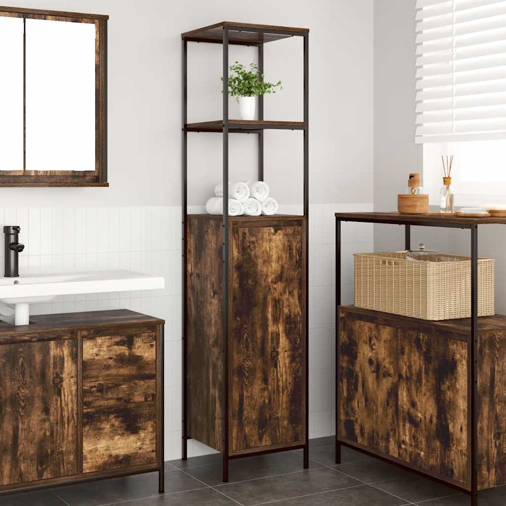 vidaXL Badkamermeubel met planken 36x35x165 cm zwart eikenkleurig