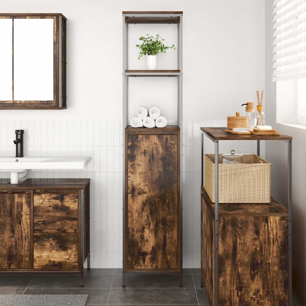 vidaXL Badkamermeubel met planken 36x35x165 cm zwart eikenkleurig
