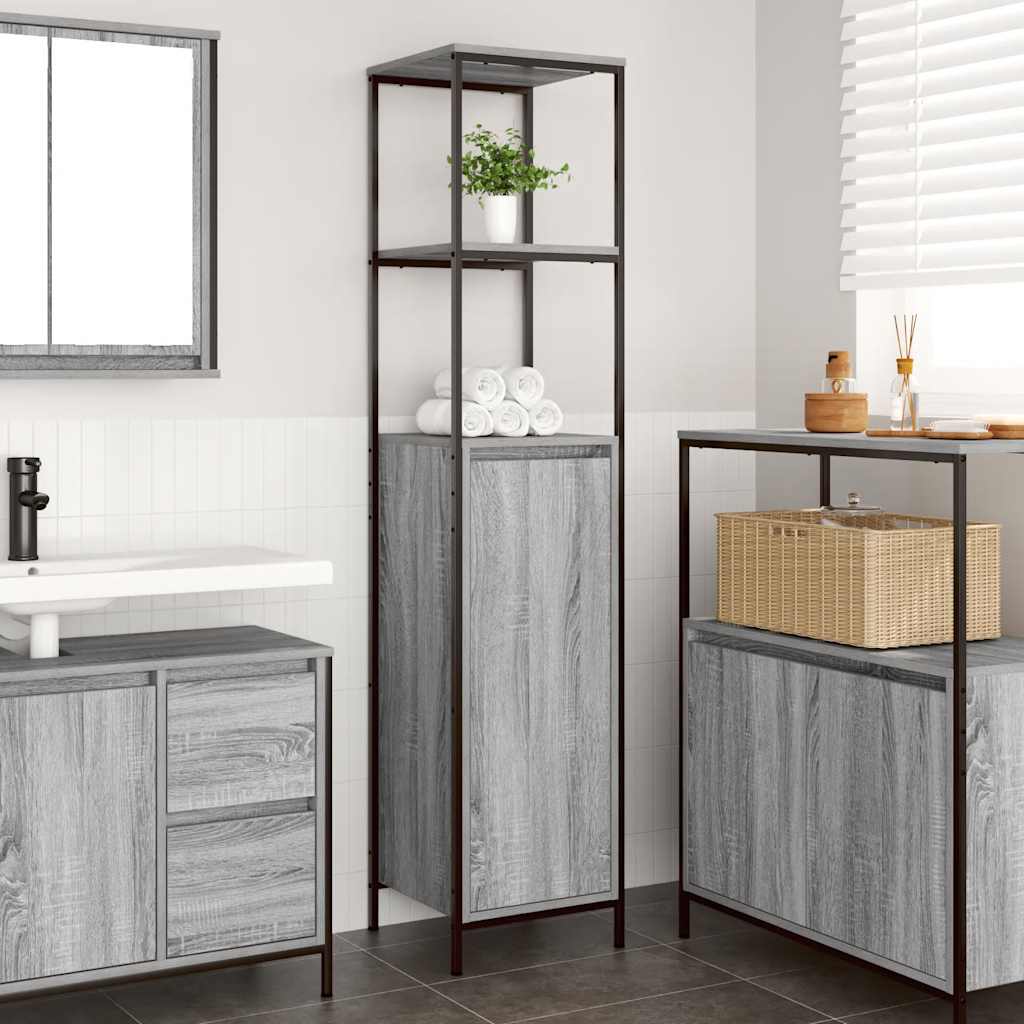 vidaXL Badkamermeubel met planken 36x35x165 cm zwart eikenkleurig