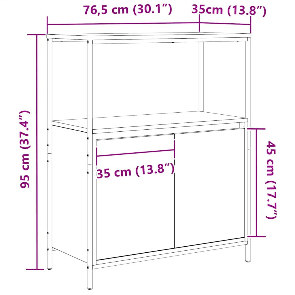 vidaXL Badkamermeubel met planken 76,5x35x95 cm zwart eikenkleurig