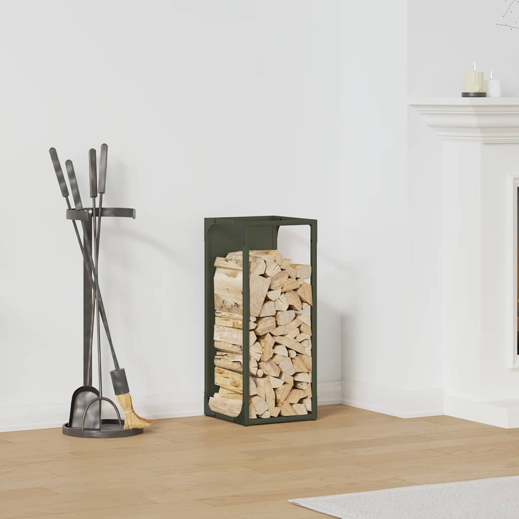 vidaXL Brandhoutrek 25x25x60 cm koudgewalst staal olijfgroen - Aashly