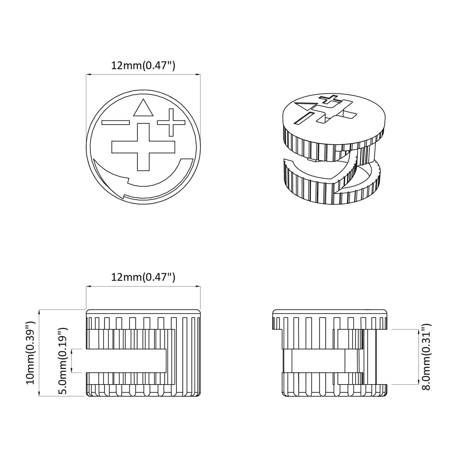 vidaXL Cam Lock Moeren 2 pcs Zilver 12 x 10 mm Staal