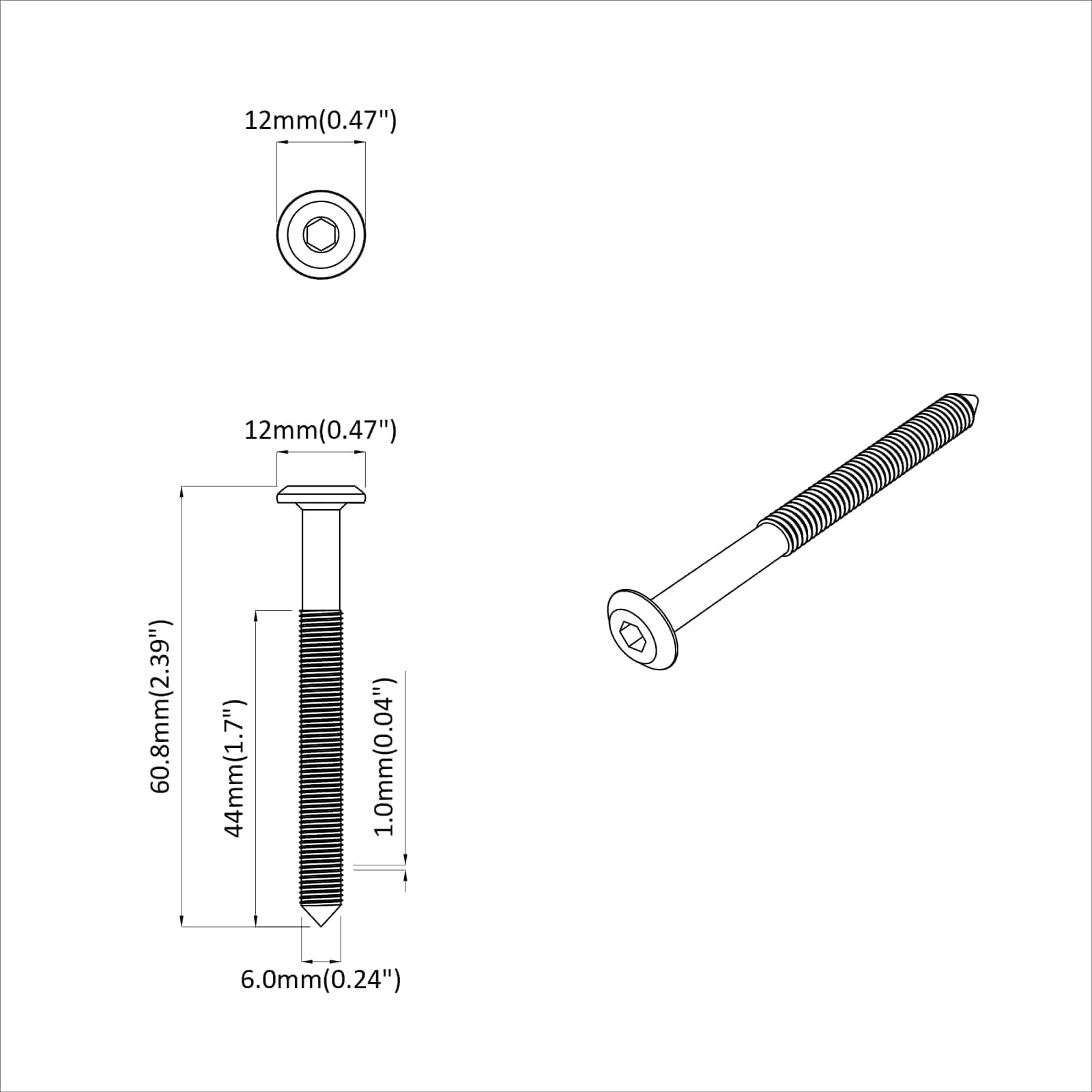 vidaXL Meubelschroeven 2 pcs Zilver M6 x 60 mm Staal