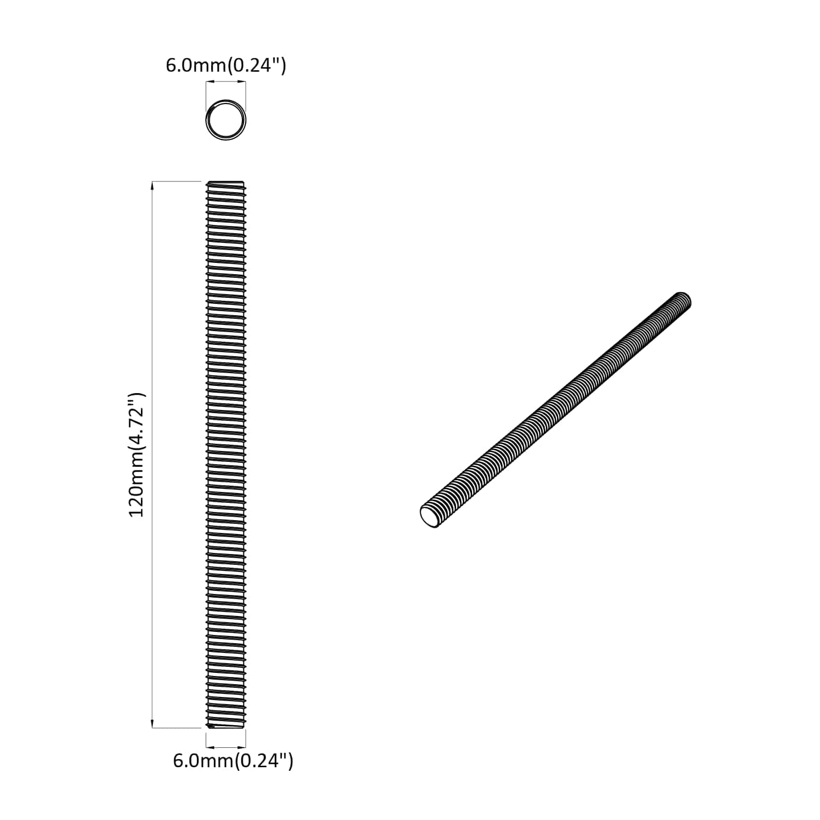 vidaXL Draadstaaf 2 pcs Zilver 6 x 120 mm Staal