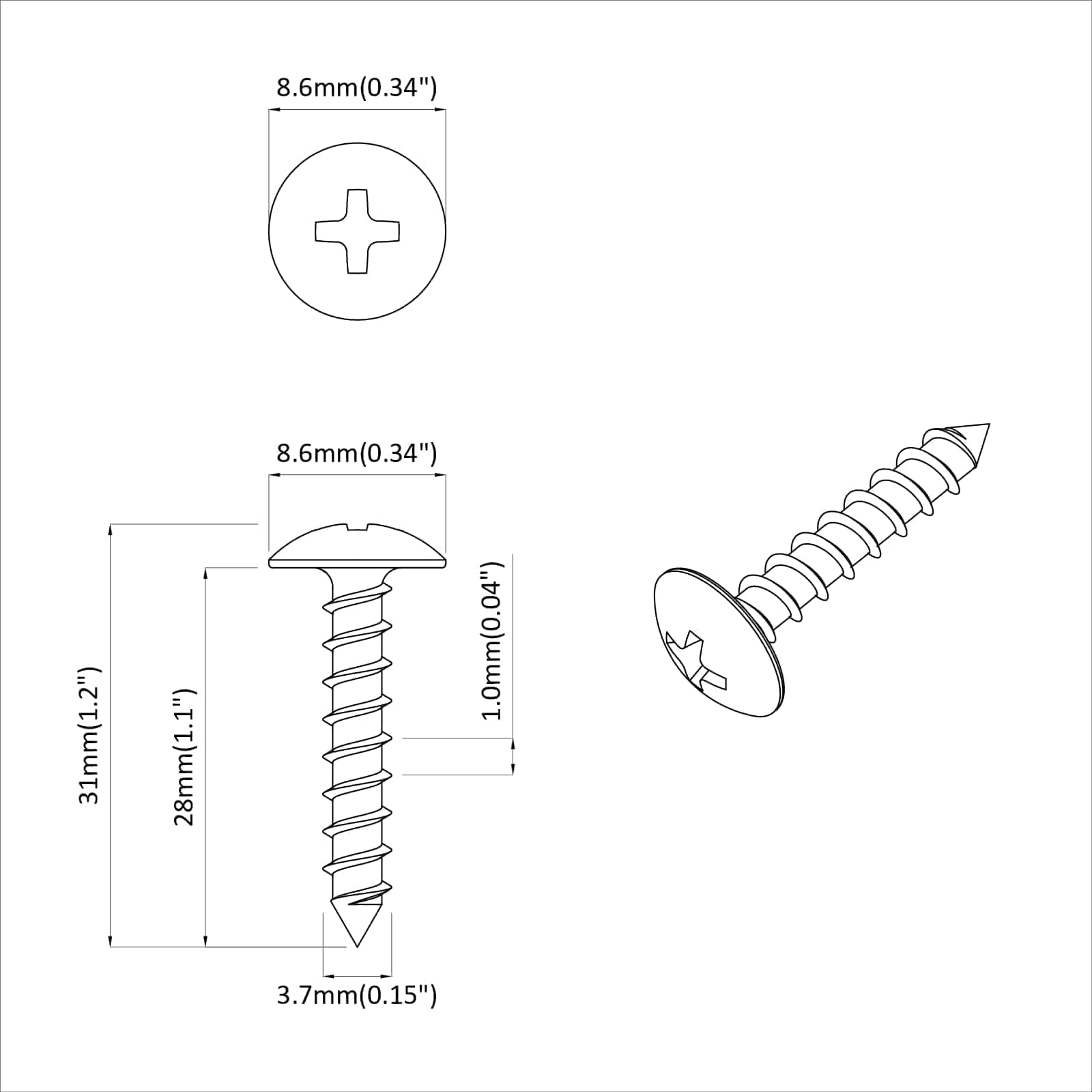 vidaXL Tapnagel 2 pcs Zwart M4 x 28 mm Staal