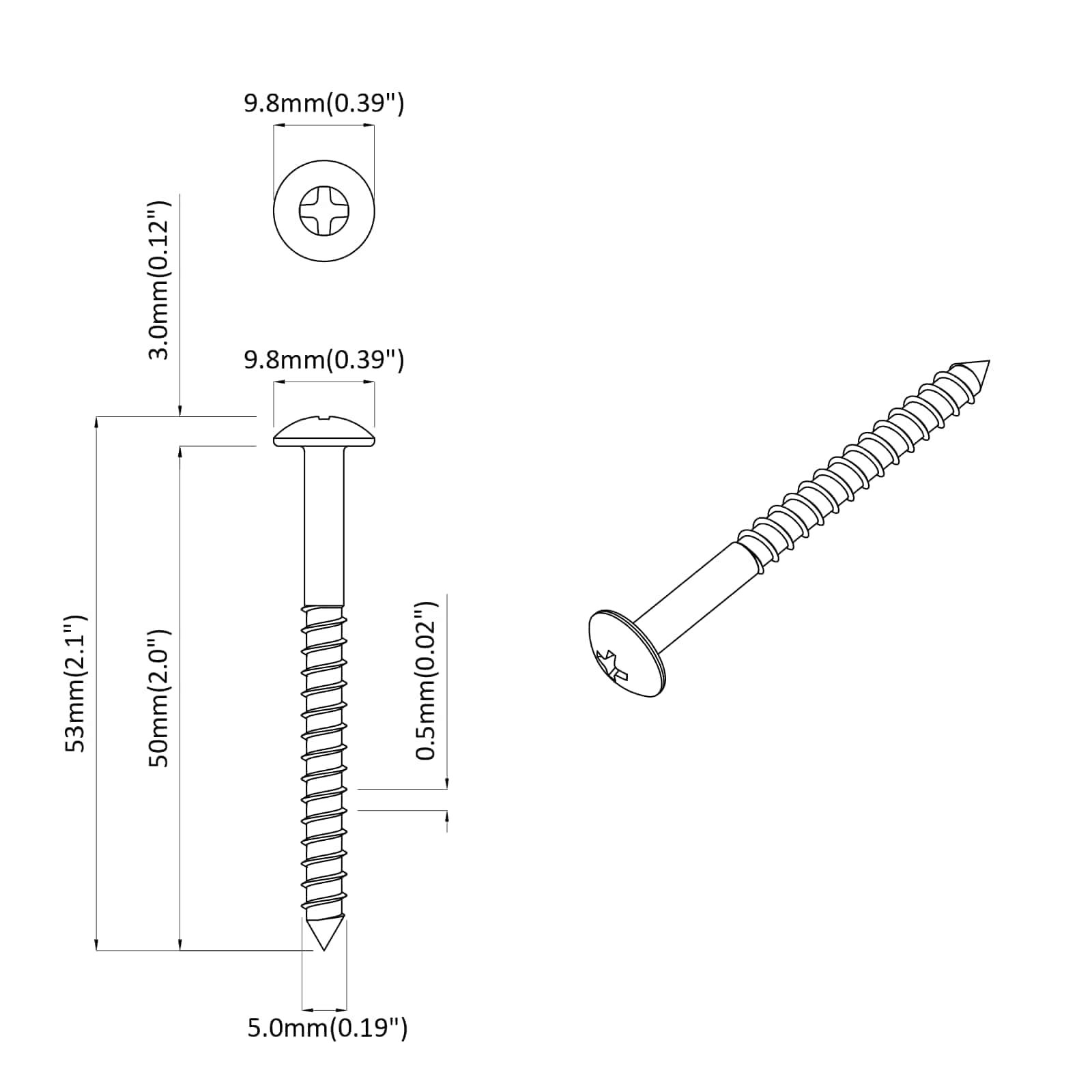 vidaXL Houten Schroef 2 pcs Zilver 9,8 x 53 mm Staal