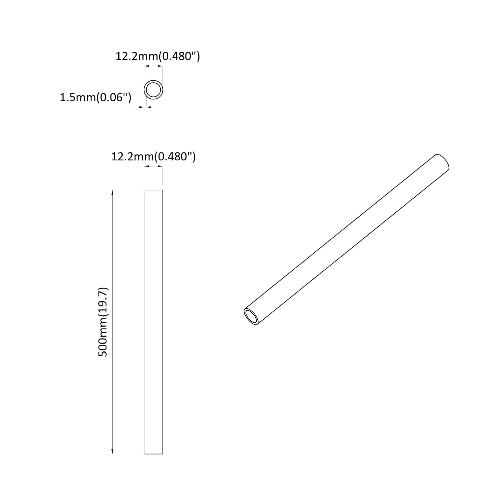 vidaXL PVC Pijp 2 pcs Wit 12,2 x 1,8 x 500 mm Mterialpp en PE