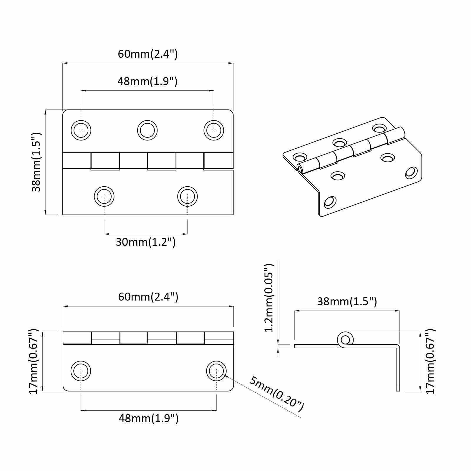 vidaXL Scharnier 2 pcs Zwart 38 x 17 x 60 mm IJzer