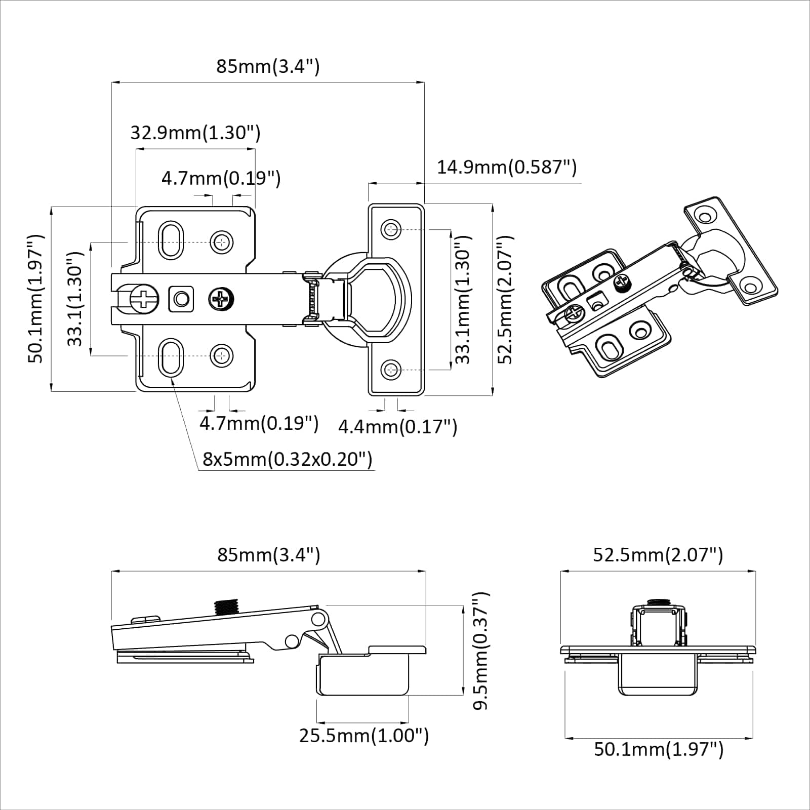 vidaXL Scharnier 2 pcs Nikkel 26 mm IJzer