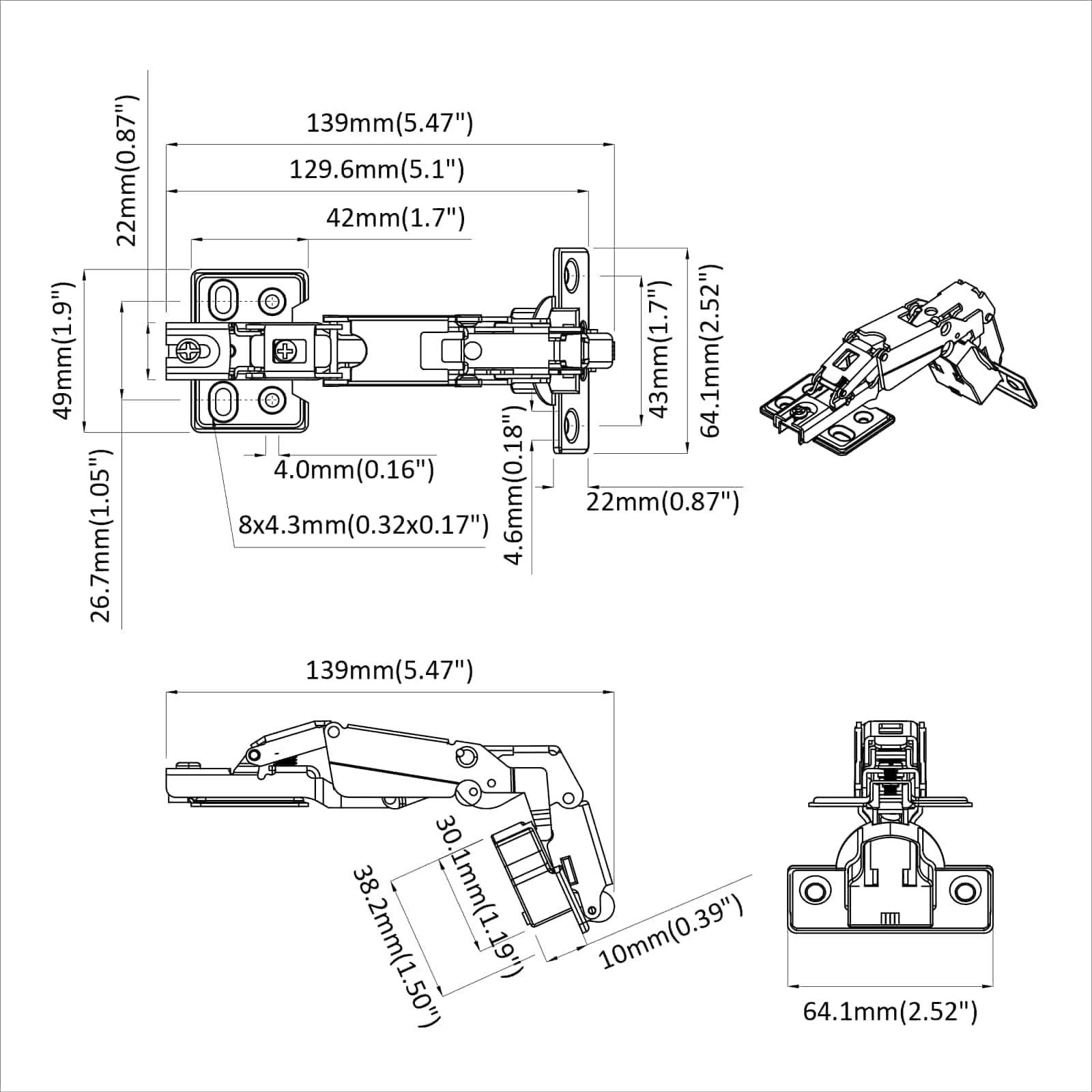 vidaXL Scharnier 2 pcs Nikkel 35 mm IJzer