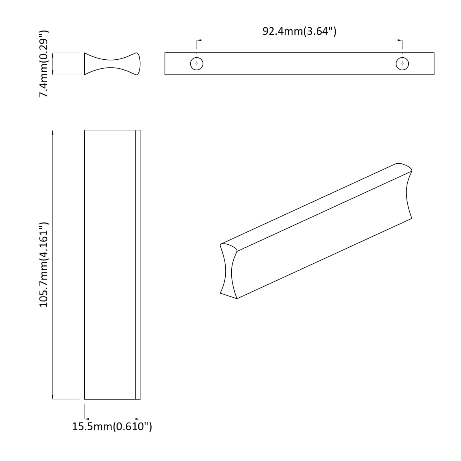 vidaXL Handvat Effen 2 pcs Zilver 105.7 x 7.4 x 15.5 mm Aluminium