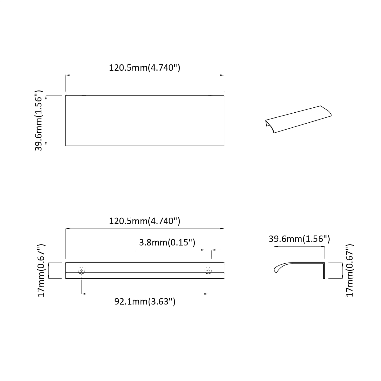 vidaXL Handvat 2 pcs Zwart 120 x 39.6 x 17 mm Aluminium