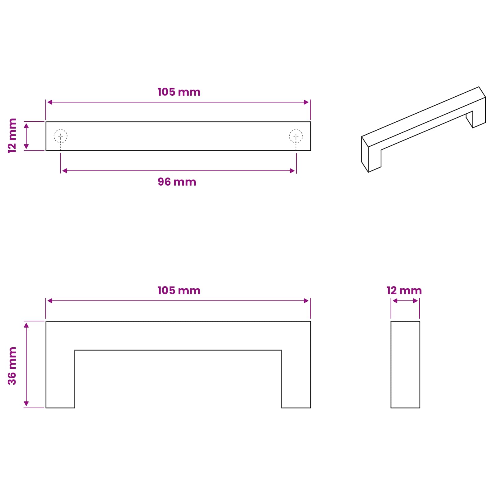 vidaXL Meubelhandgreep 2 pcs Zwart 110 x 12 x 36 mm IJzer