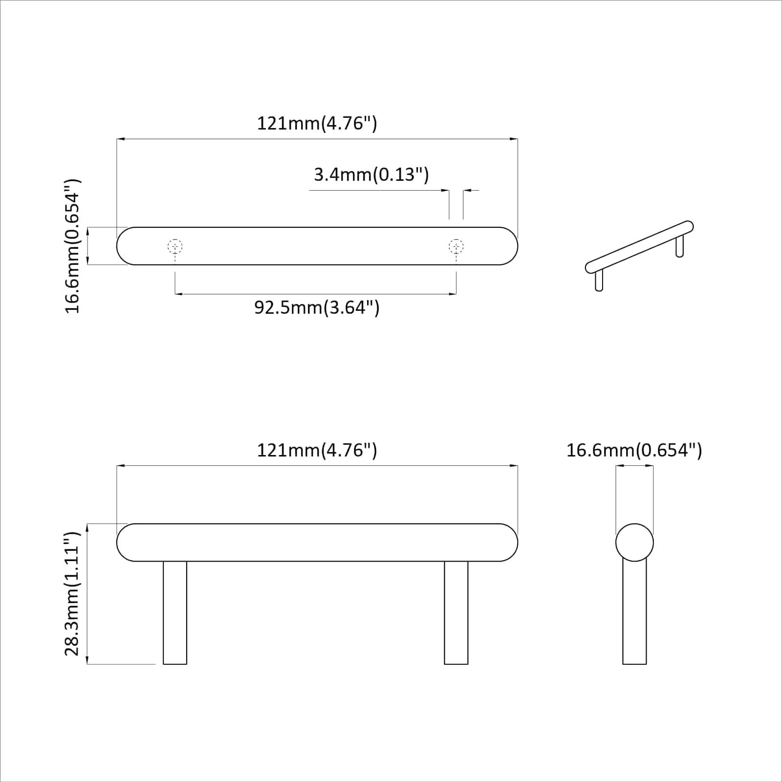 vidaXL Kasthandgreep 2 pcs Zwart 121 x 16.6 x 28.3 mm IJzer