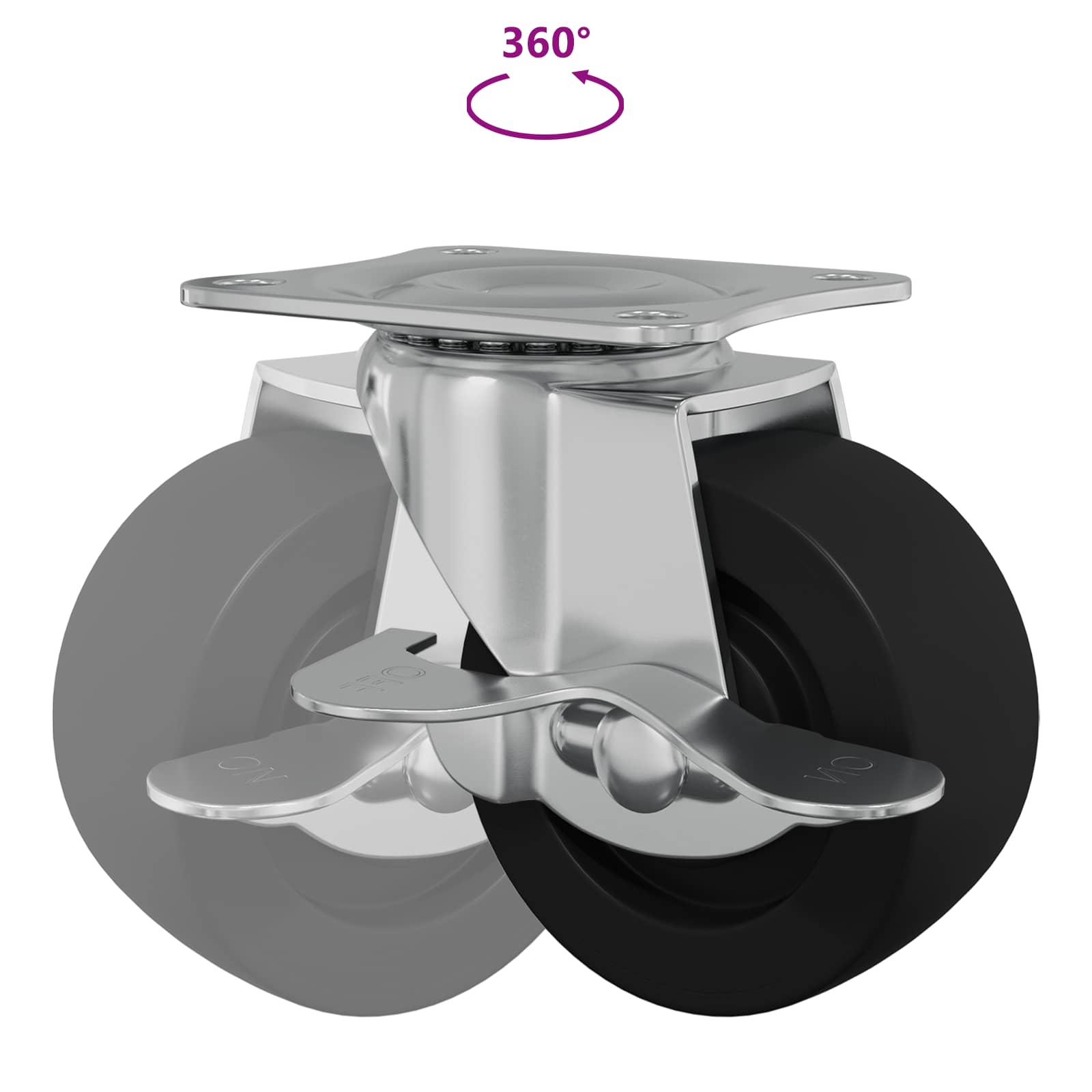 vidaXL Caster 2 pcs Zwart en zilver 63 x 48 x 46 mm IJs en nylon