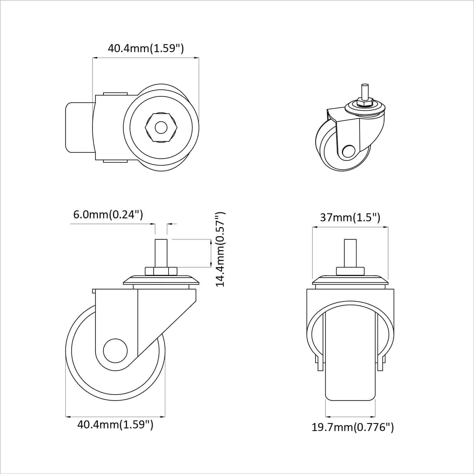 vidaXL Zwenkwiel 2 pcs Zwart M6 mm IJs en nylon