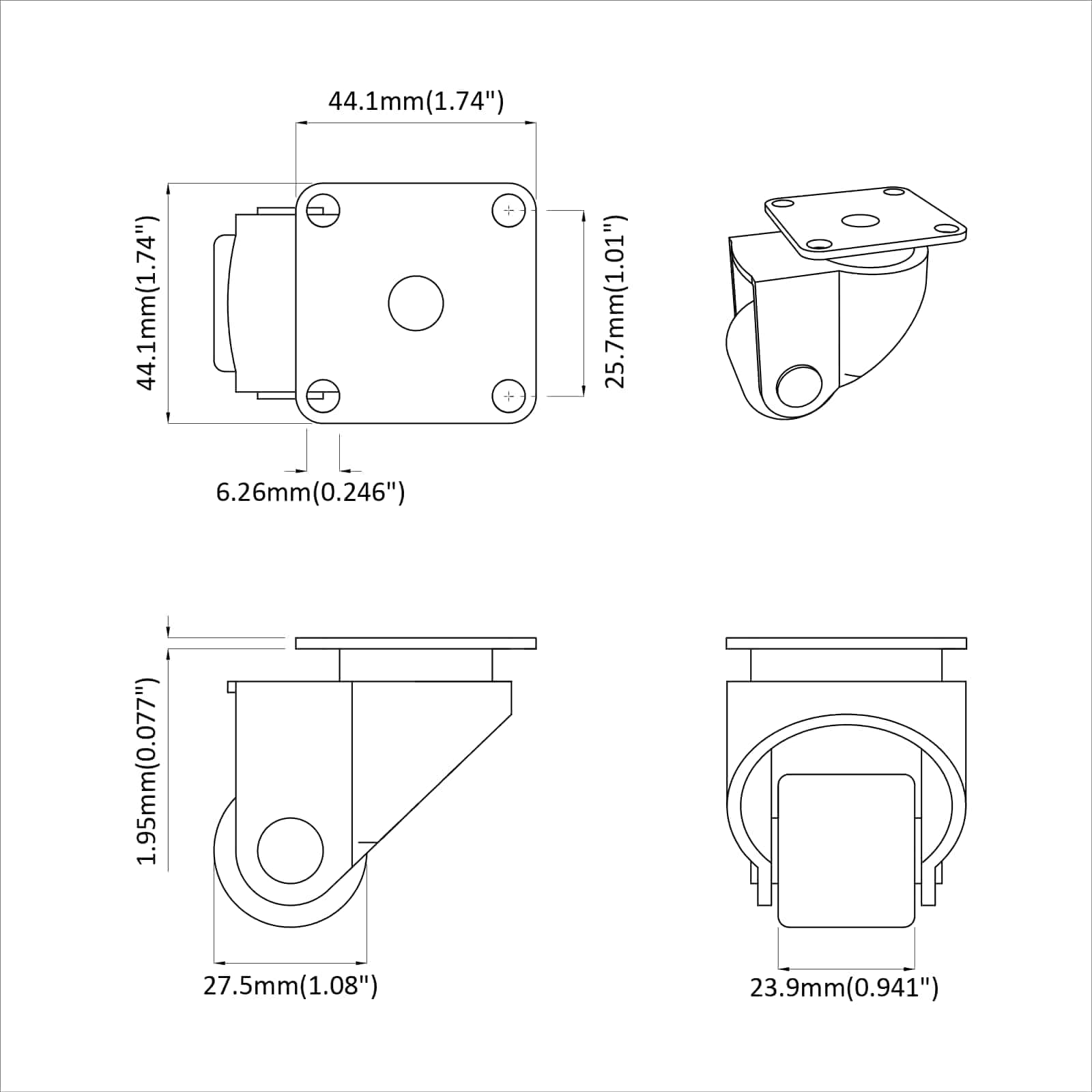 vidaXL Caster 2 pcs Zilver 50 mm Nylon