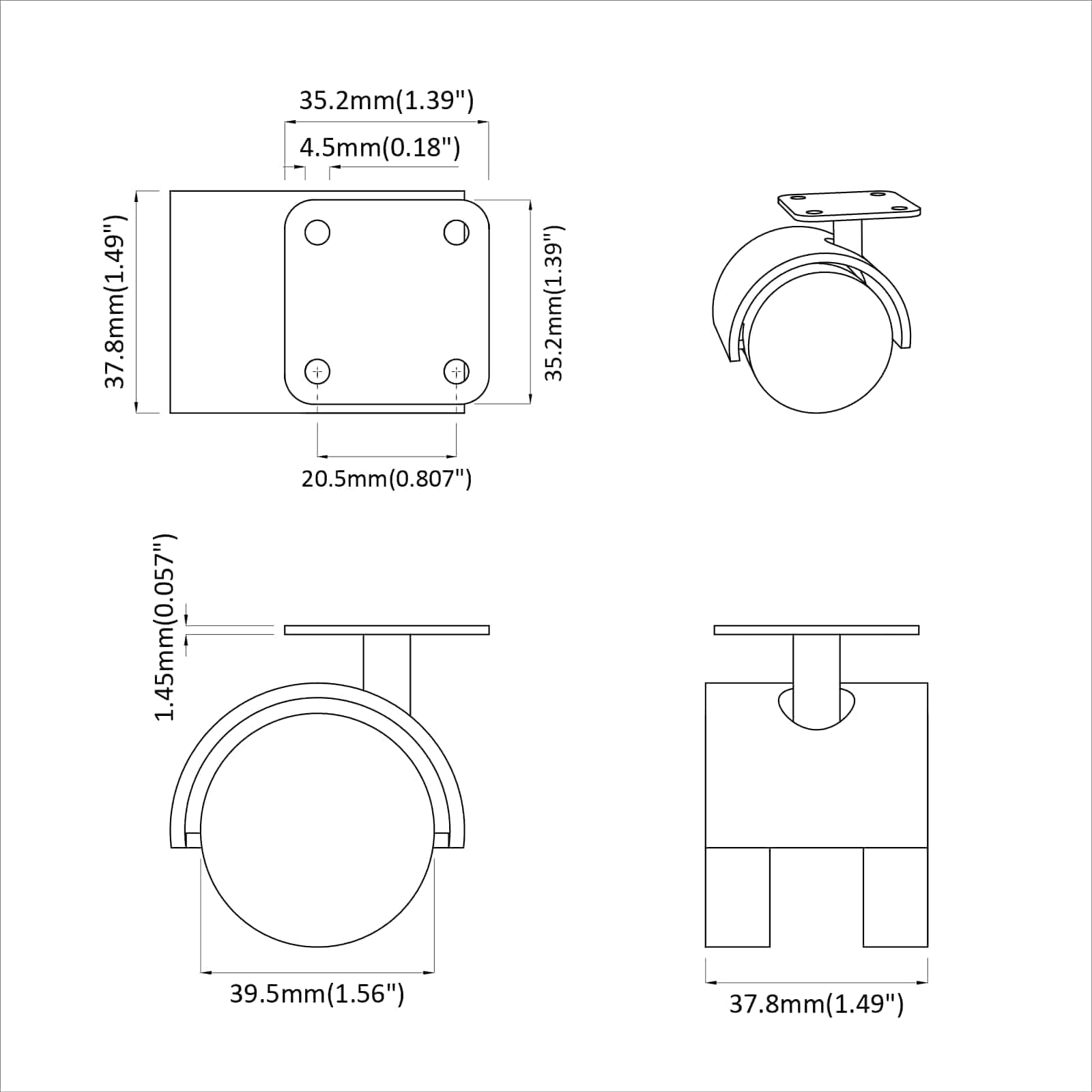 vidaXL Zwenkwiel 2 pcs Zwart 54 mm Ijzer en PP