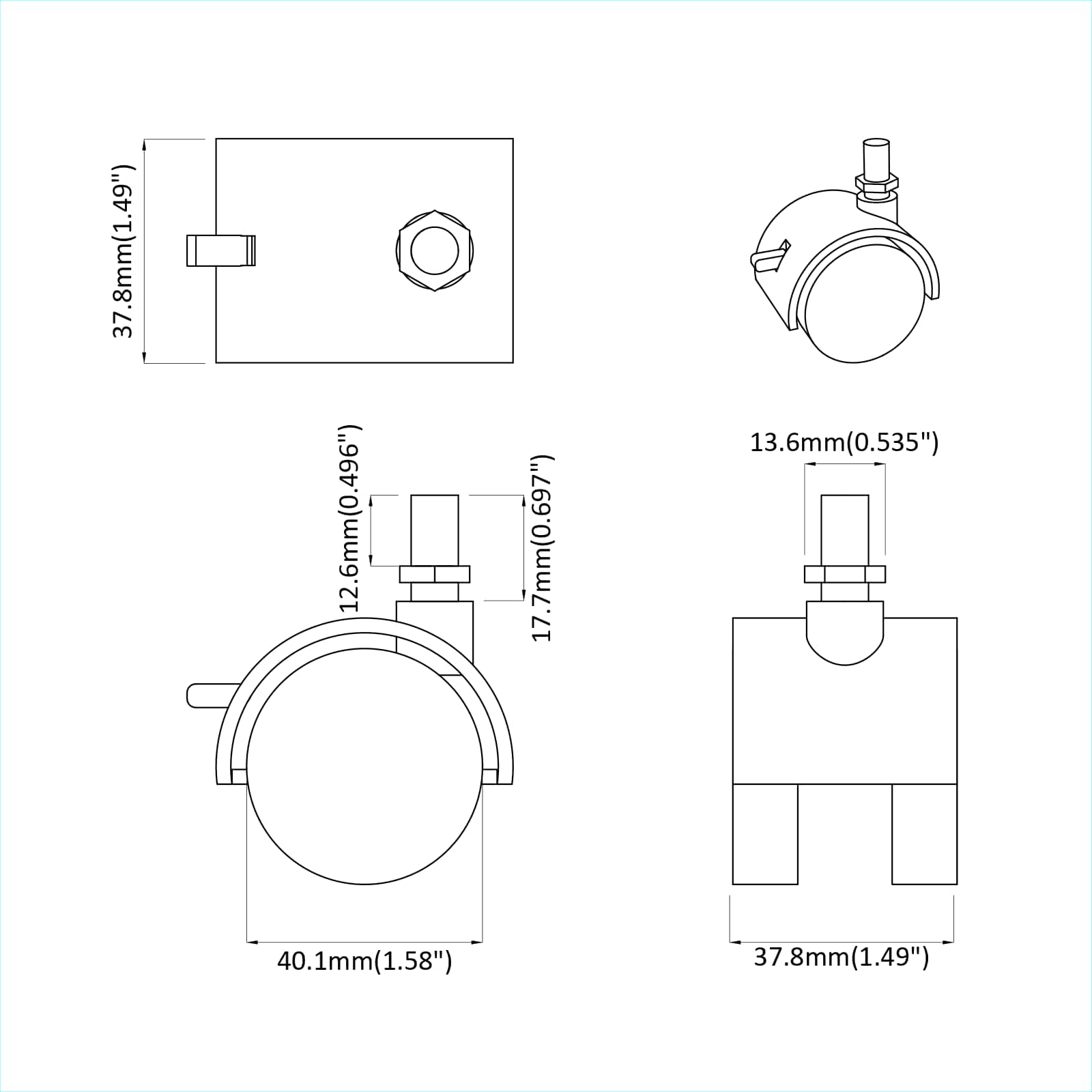 vidaXL Caster 2 pcs Zwart en Zilver 37,8 x 40 mm Ijzer en PP