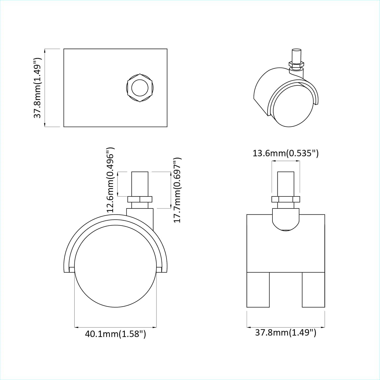 vidaXL Wielen 2 pcs Zwart 40,1 x 40,1 x 37,8 mm PP en IJzer
