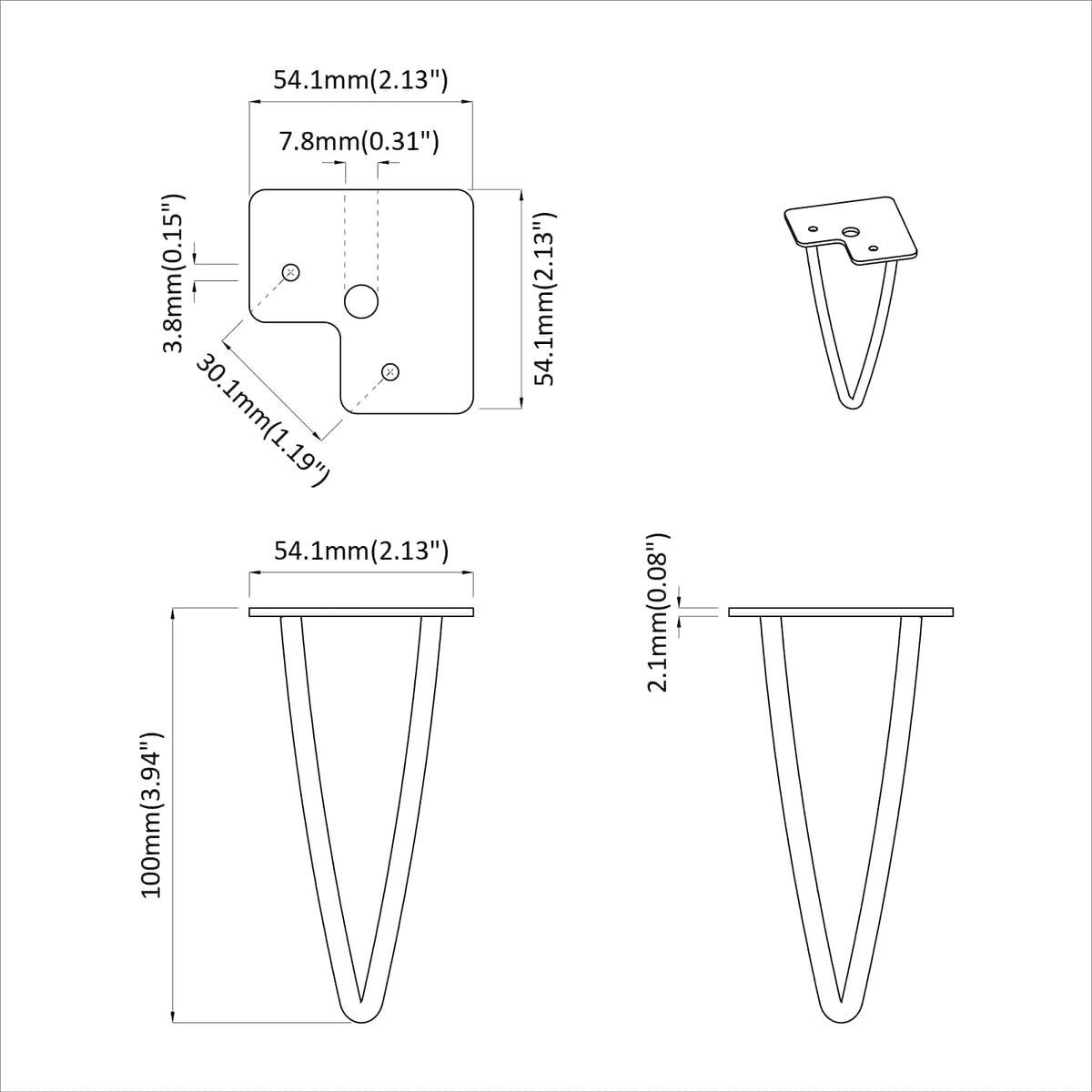 vidaXL Meubelpoot 2 pcs Zwart 54.1 x 54.1 x 100 mm IJzer