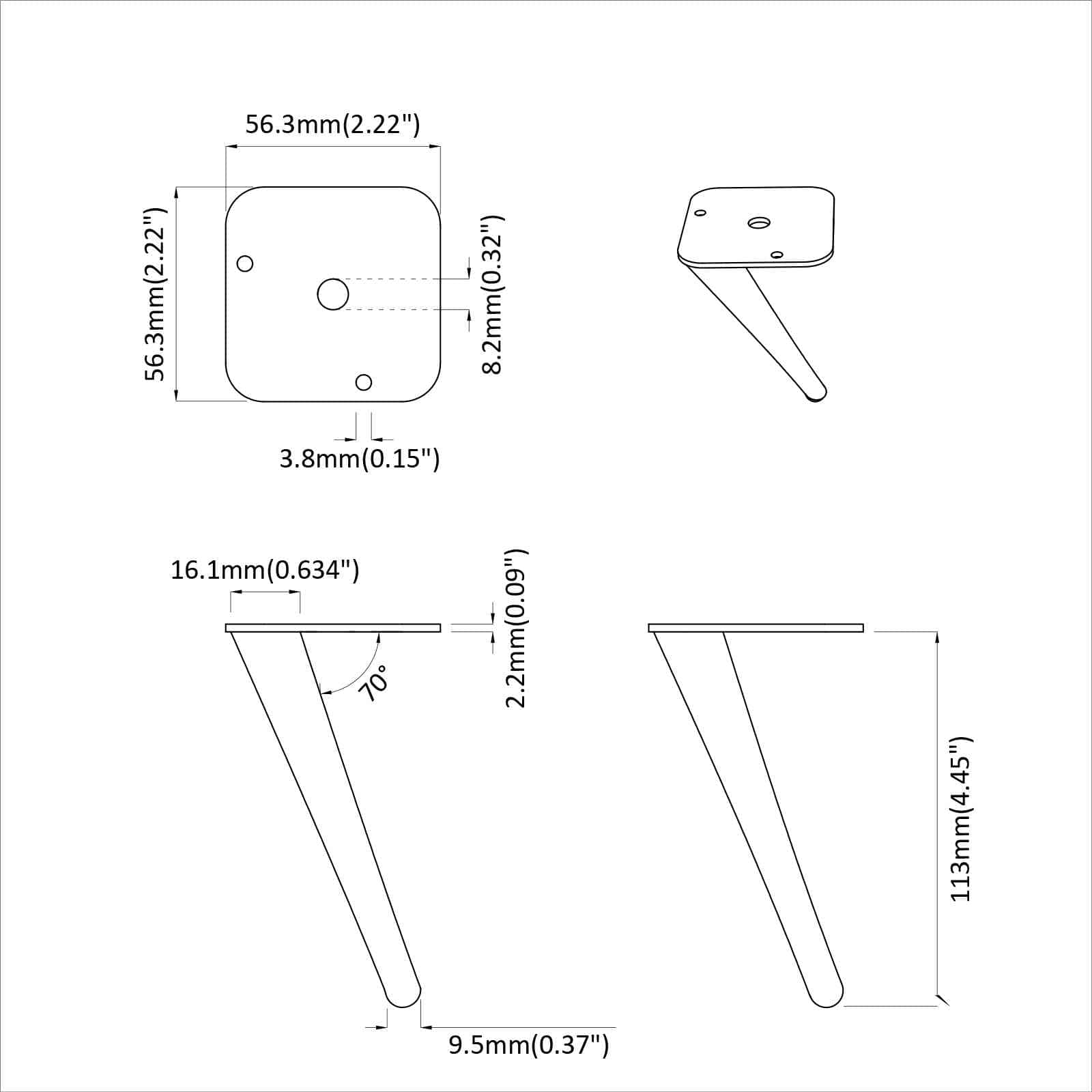 vidaXL Staande Voeten 2 pcs Zwart 56 x 56 x 100 mm IJzer
