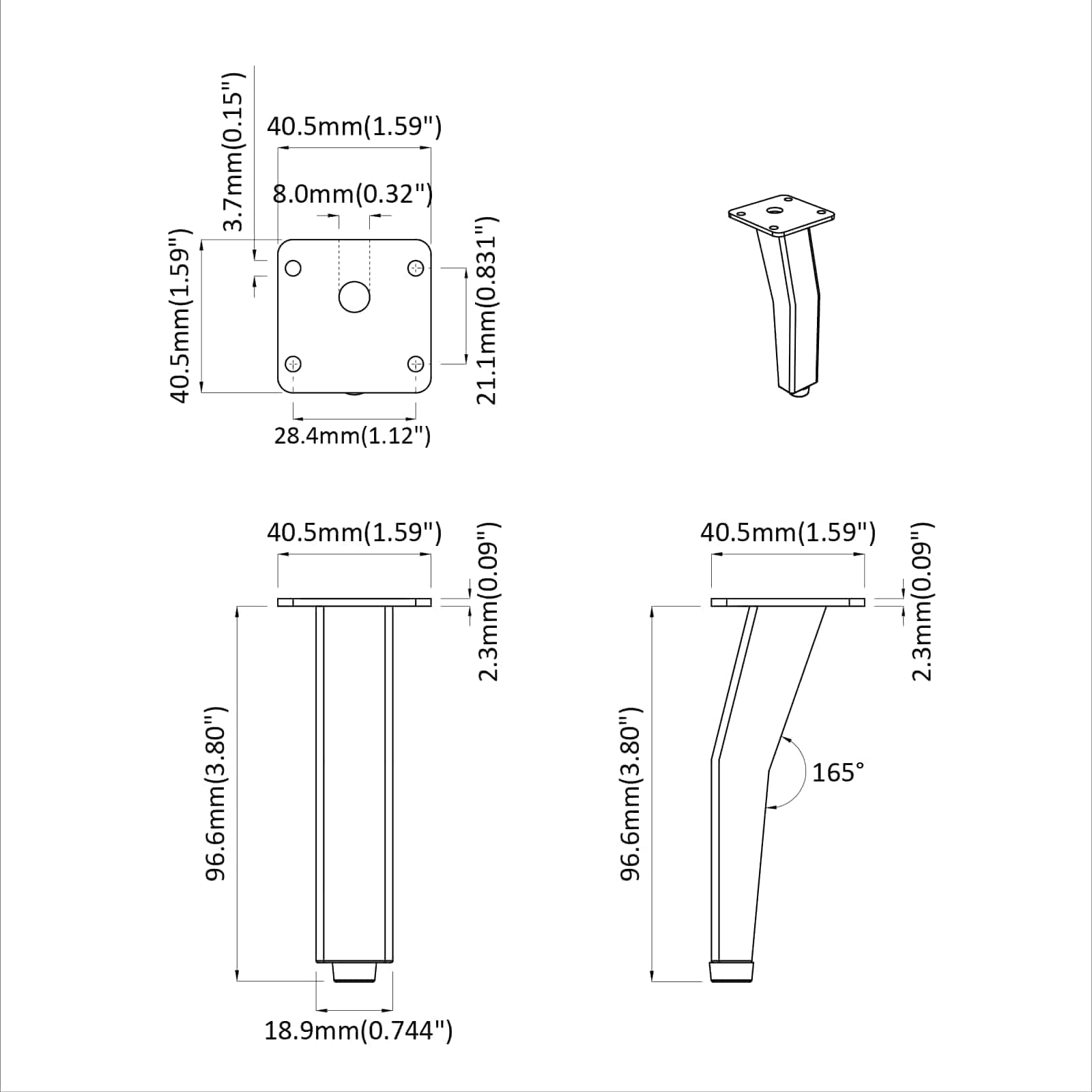 vidaXL Staande Poten 2 pcs Zwart 40 x 40 x 100 mm IJzer