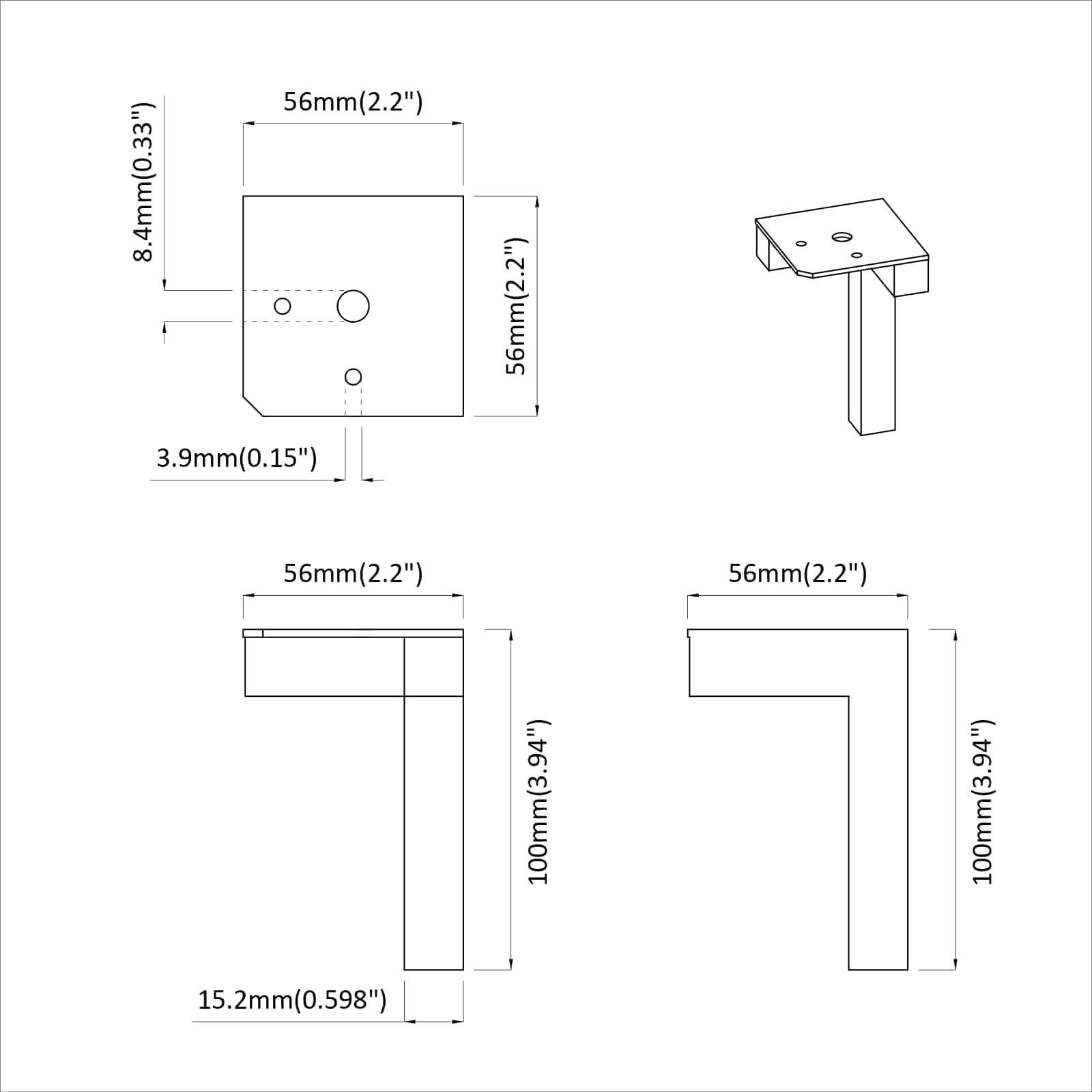 vidaXL Staande Poten 2 pcs Zwart 57 x 57 x 100 mm IJzer