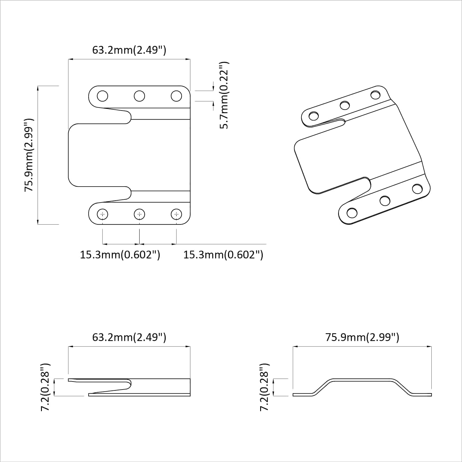 vidaXL Flush Mount Beugel 2 pcs Zilver 75 x 66 mm Staal