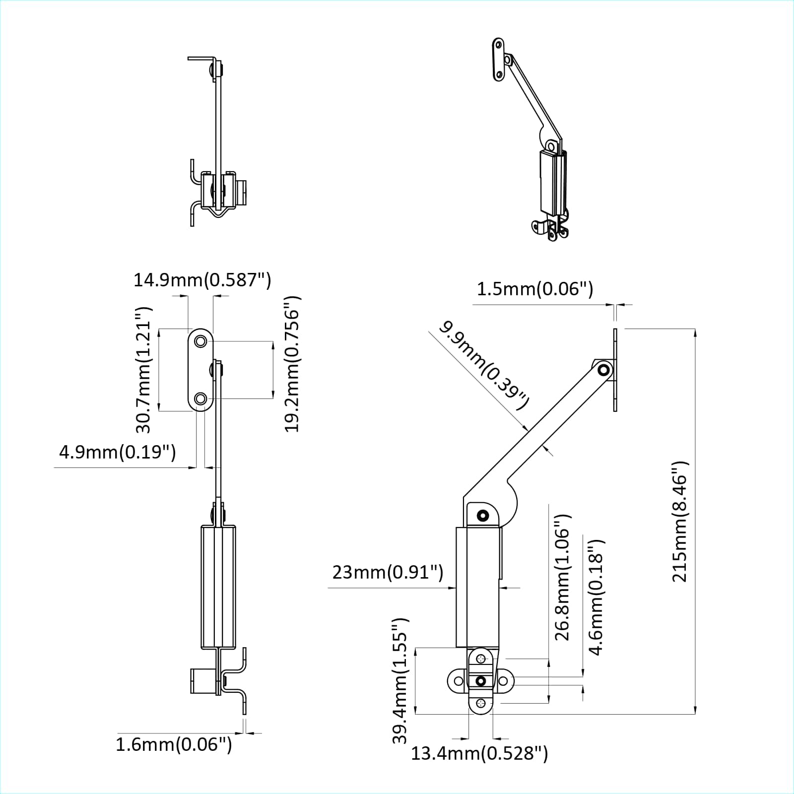 vidaXL Deksel ondersteunend scharnier 2 pcs Zwart 192 x 32 x 50 mm
