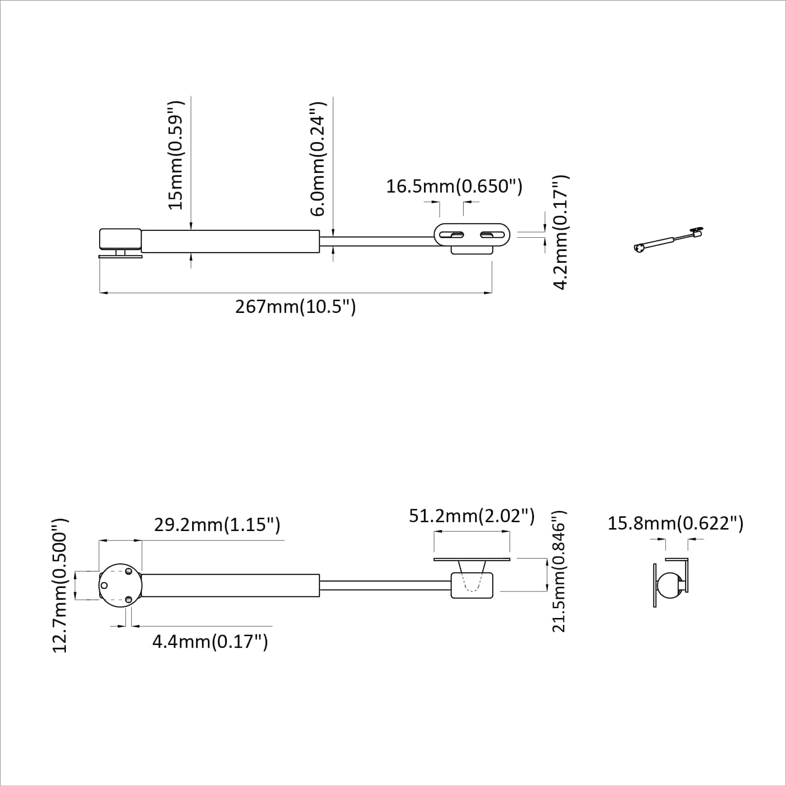 vidaXL Hydraulische Gasveer 2 pcs Zilver 280 x 17 x 16 mm PP en IJzer