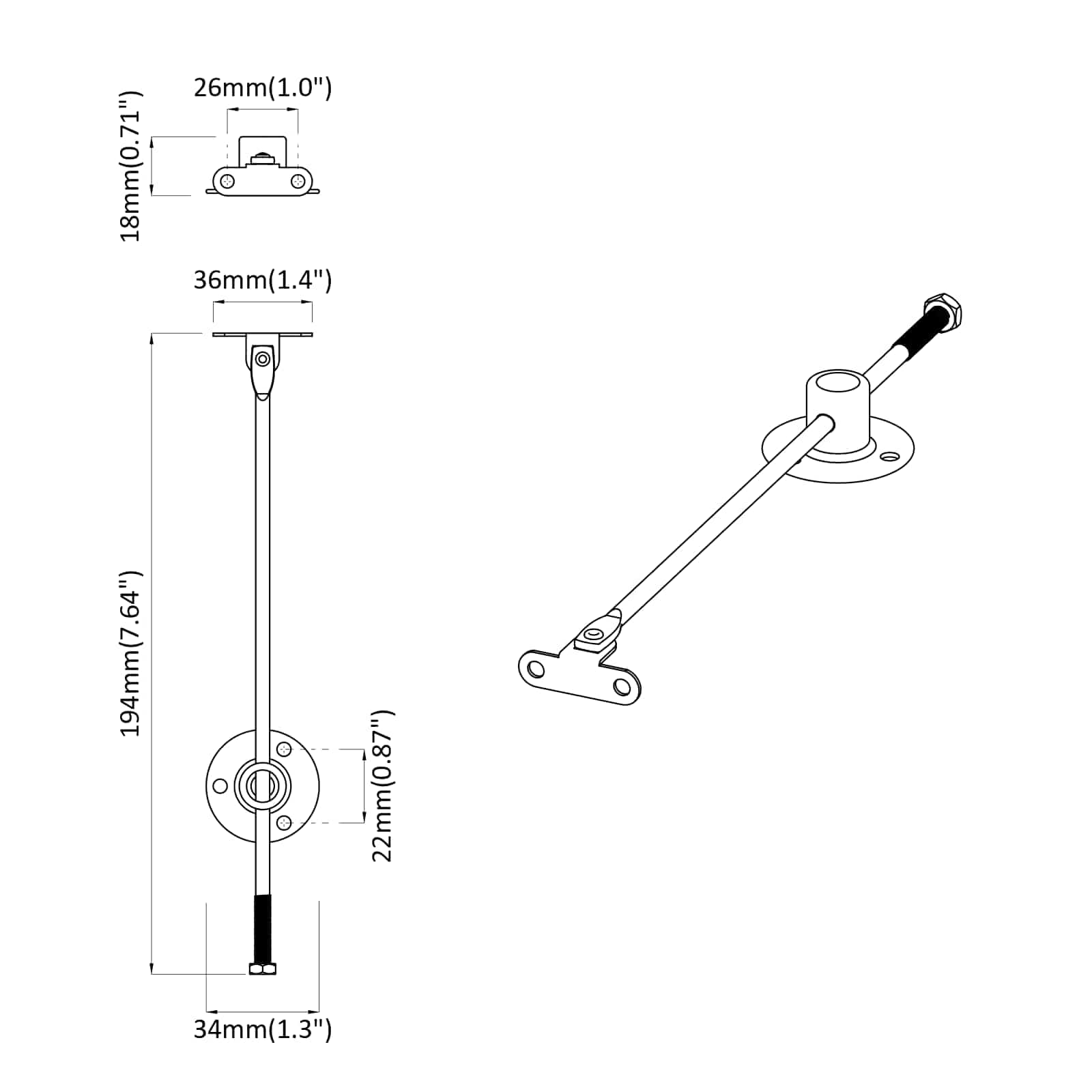 vidaXL Deksel ondersteunend scharnier 2 pcs Zilver 194 x 36 x 18 mm
