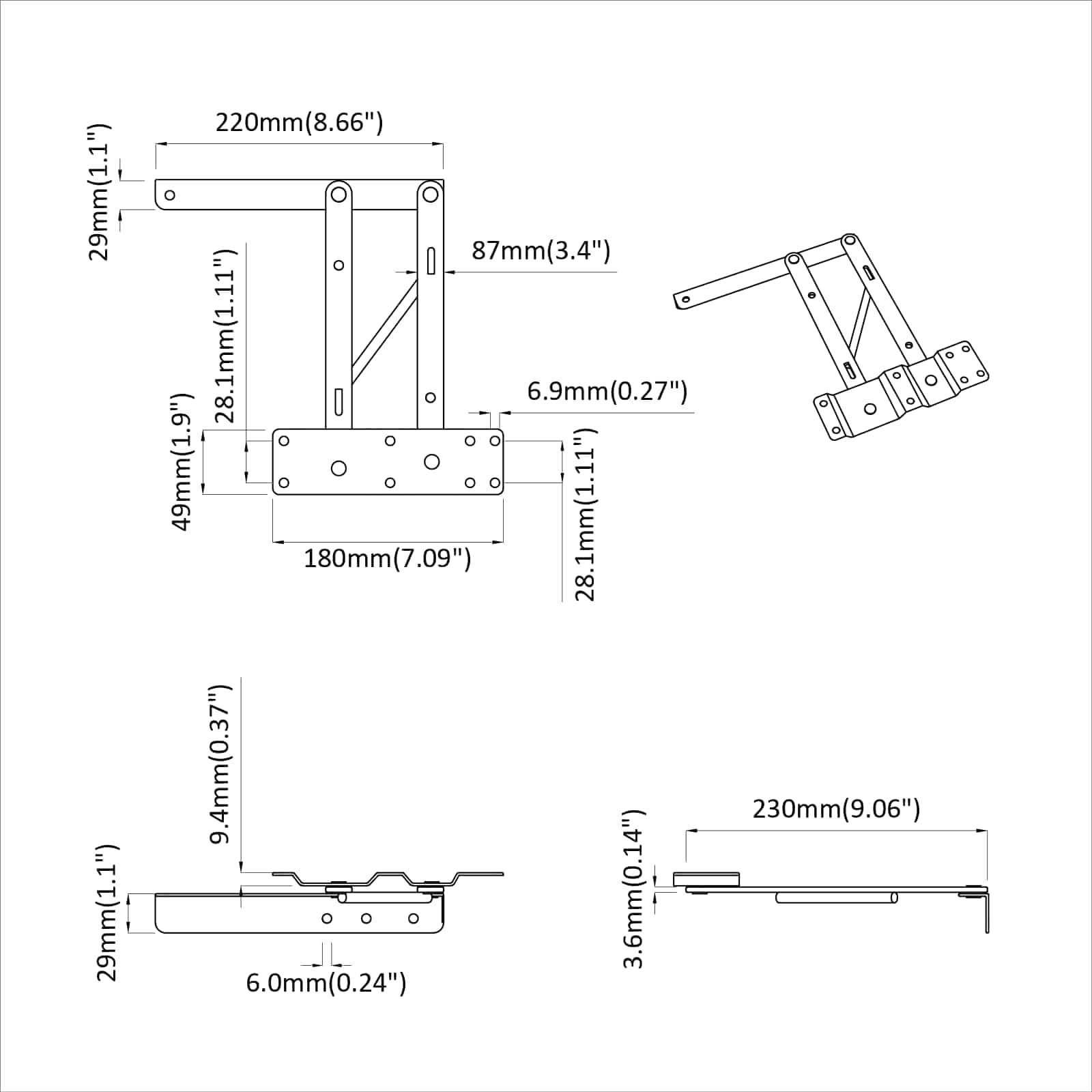 vidaXL Bed liftmechanisme 2 pcs Zwart 34 x 9.5 x 4 mm IJzer
