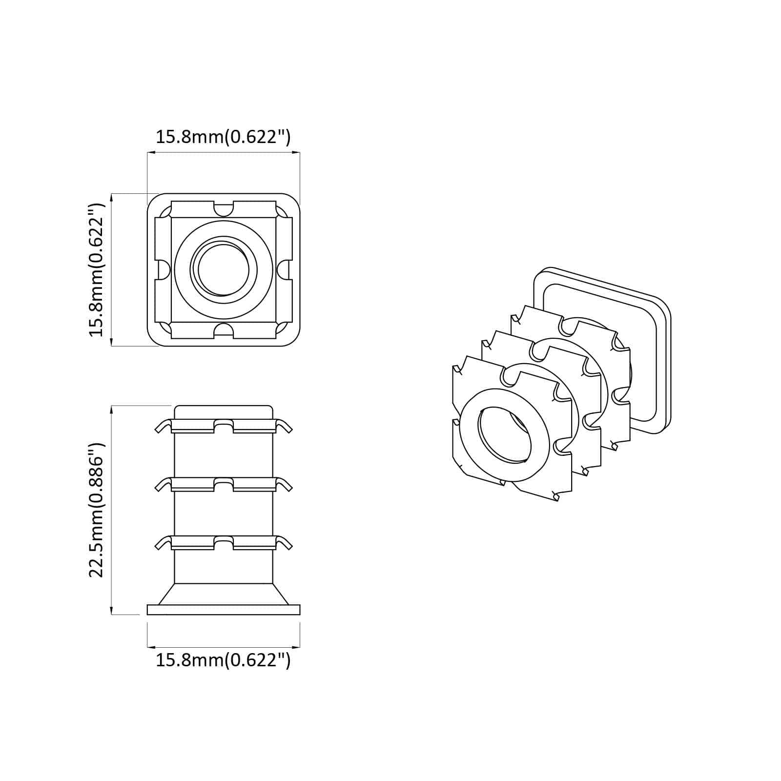 vidaXL Draadbuis Invoeg 2 pcs Zwart en Zilver 15,8 x 15,8 x 22,5 mm