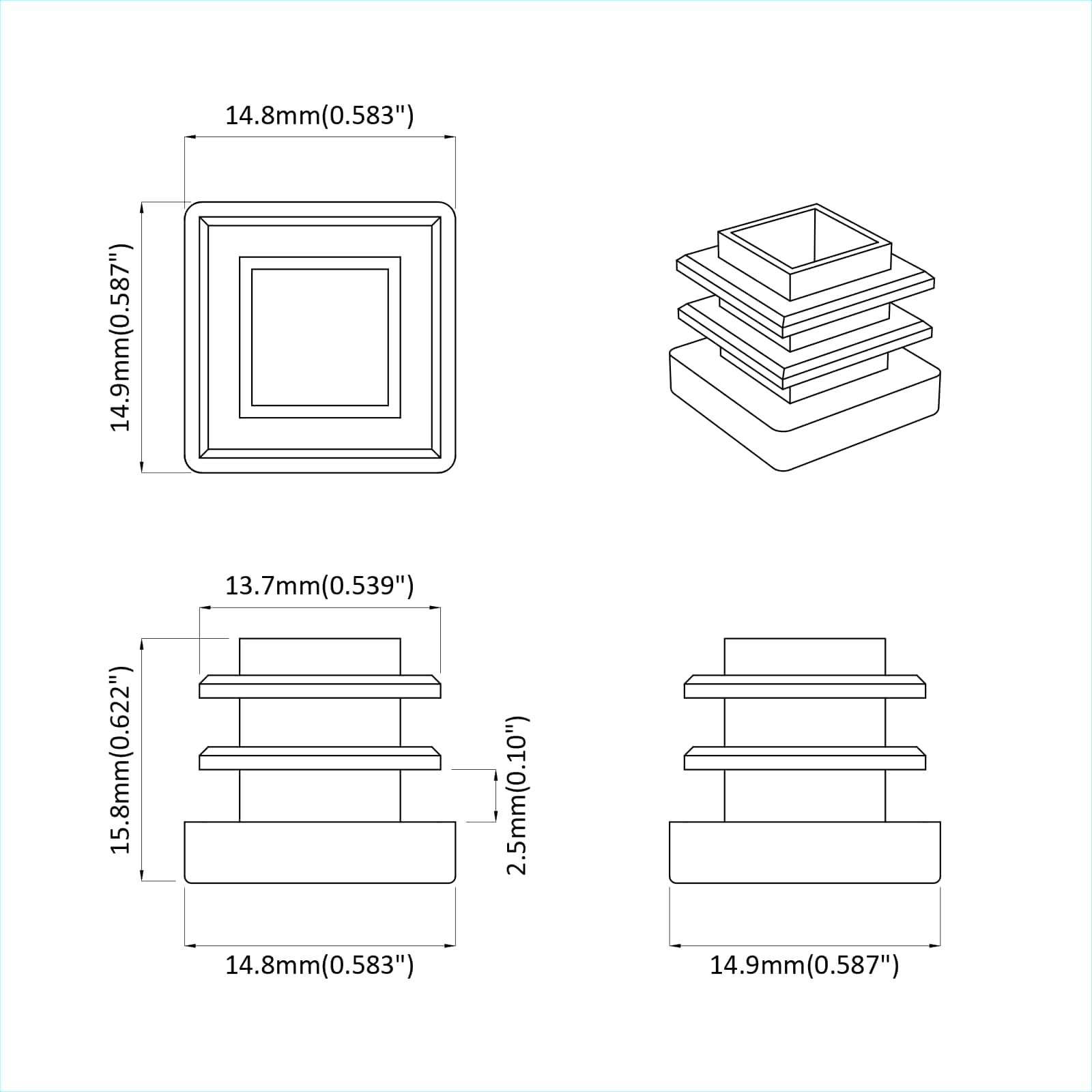 vidaXL Einddoppen 2 pcs Zwart 15 x 15 x 15 mm PP