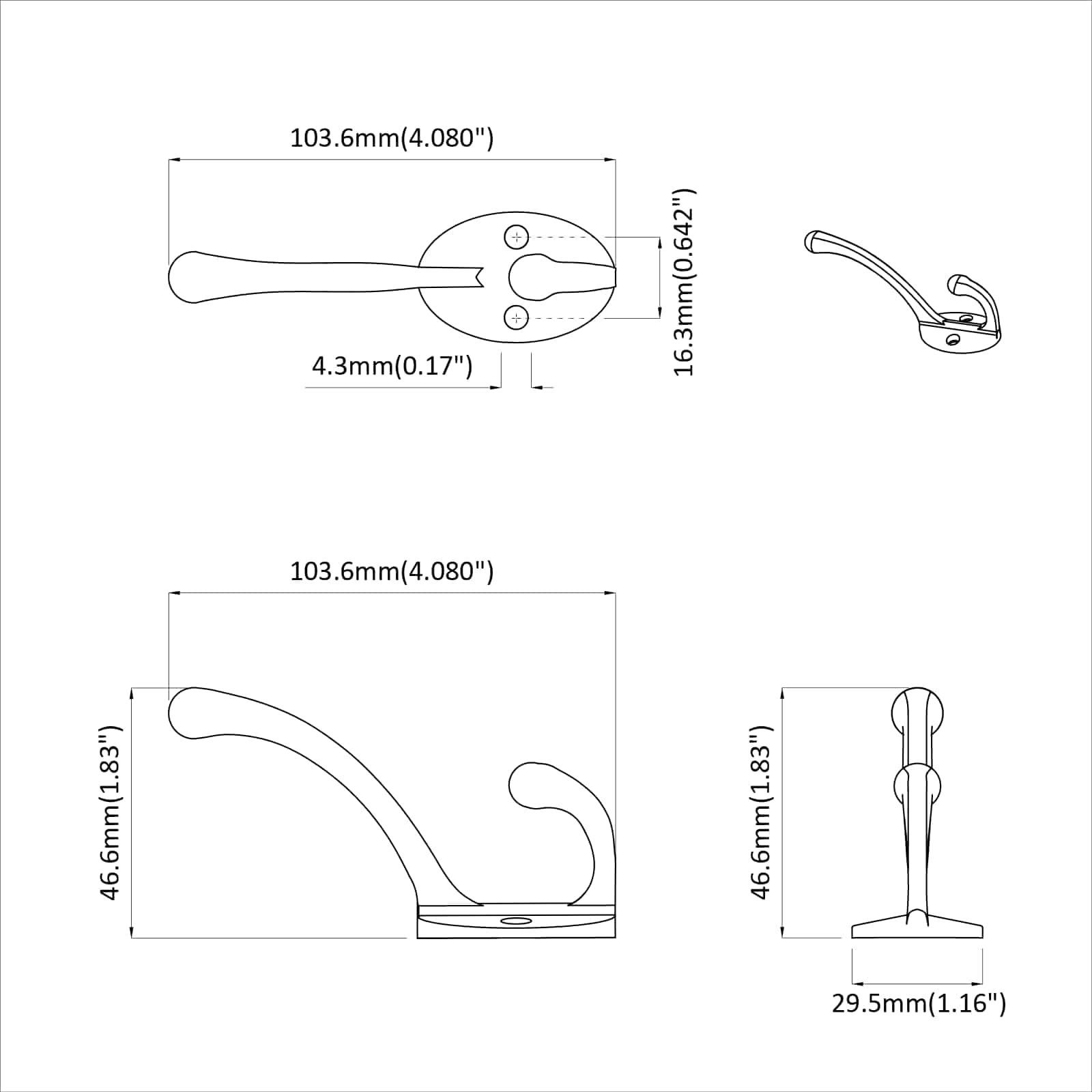 vidaXL Kledinghaak 2 pcs Zwart 102 x 29 x 47mm Zinklegering