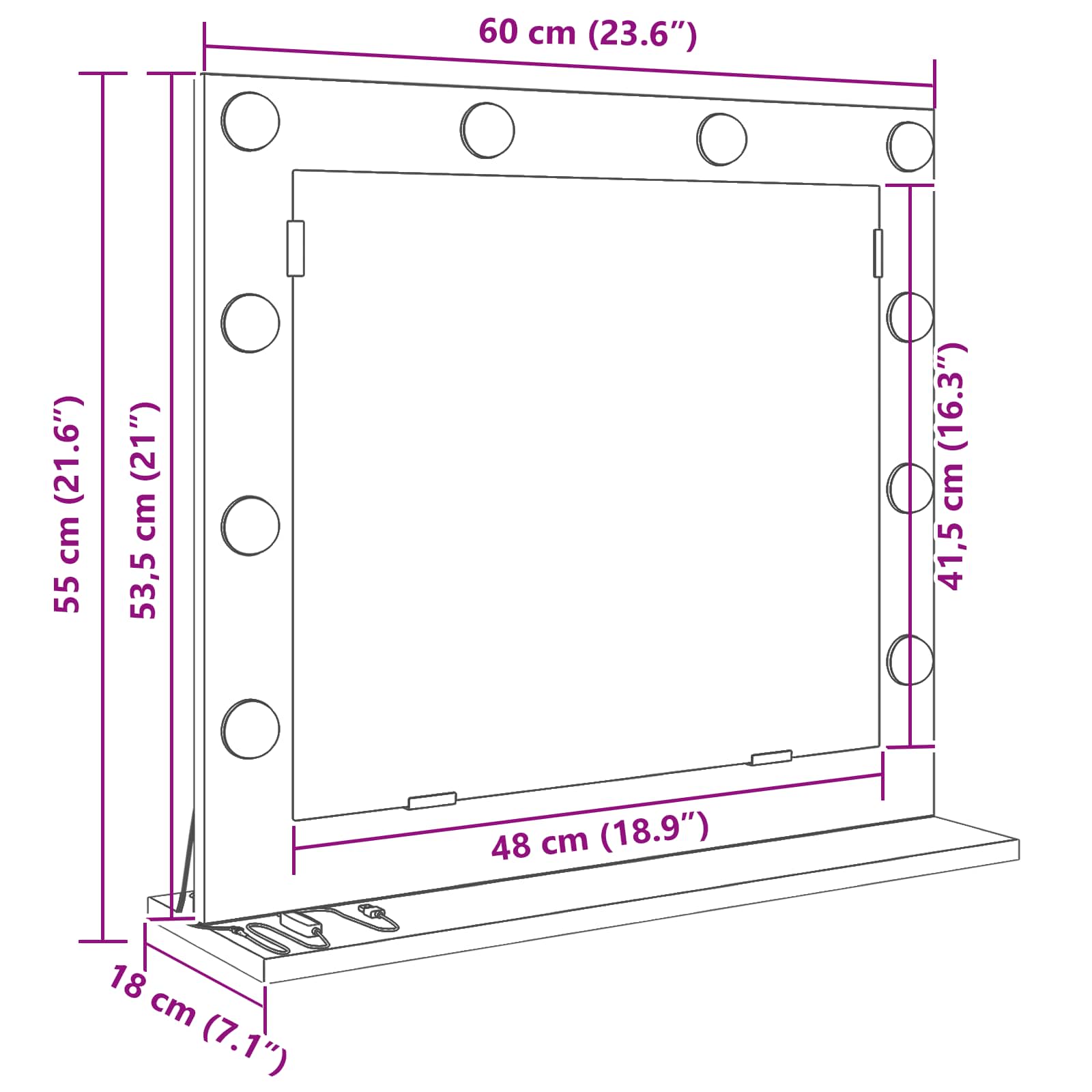 vidaXL Wasbakspiegel met LED Verlichting Wit 60x55x18 cm