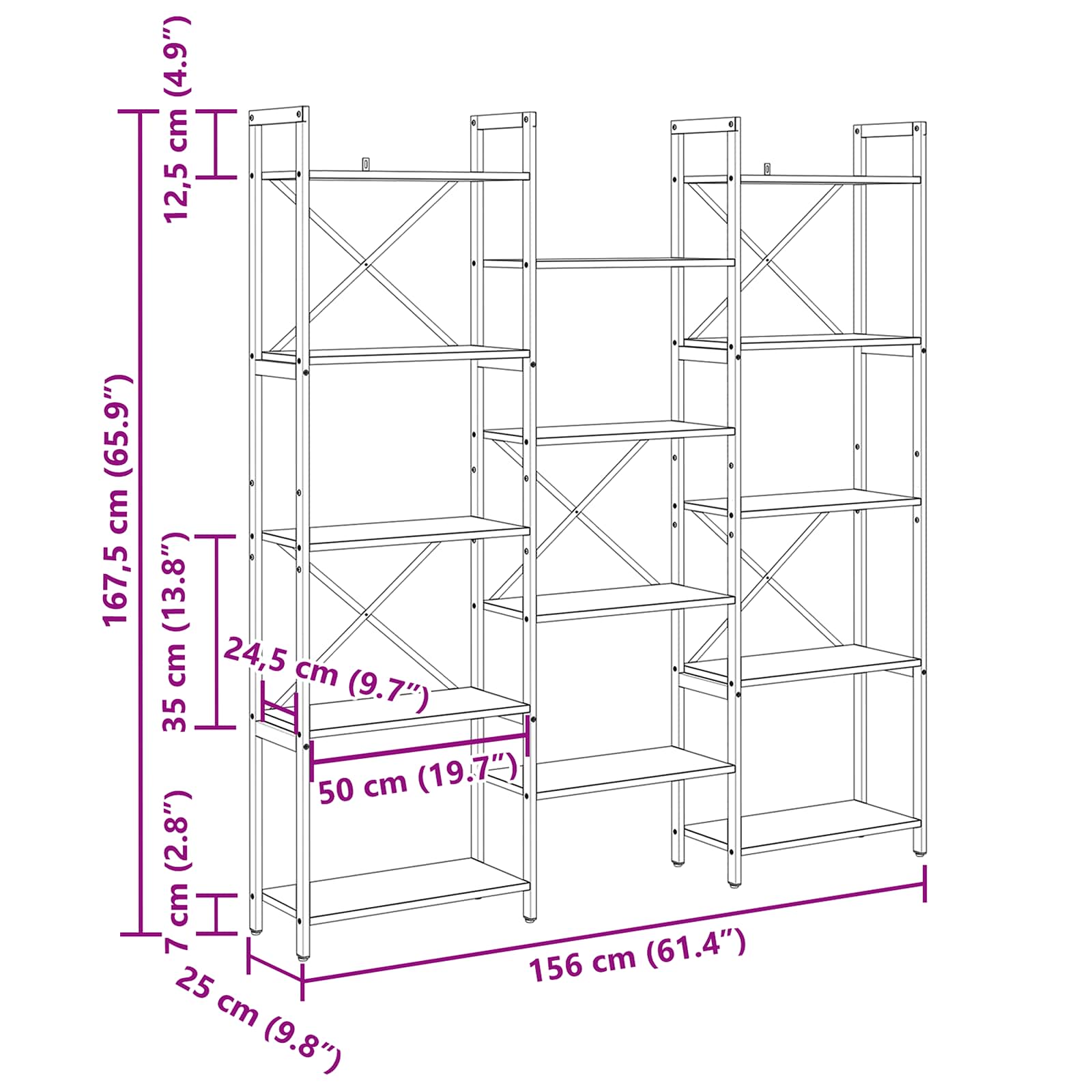 vidaXL Boekenkast Zwart eiken 156 x 25 x 167.5 cm Bewerkt hout